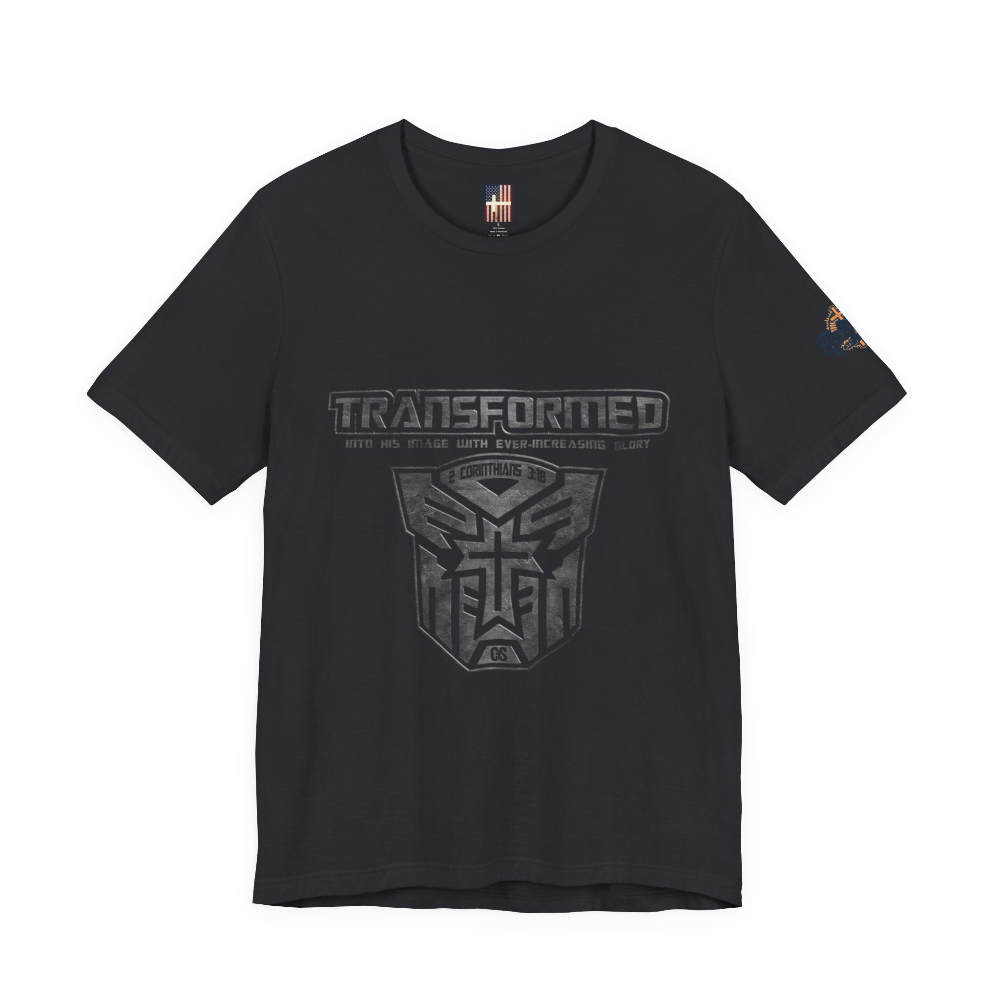 Transformer Logo Christian T-shirt | 2 Corinthians 3:18 Bible Verse T-shirt Printify