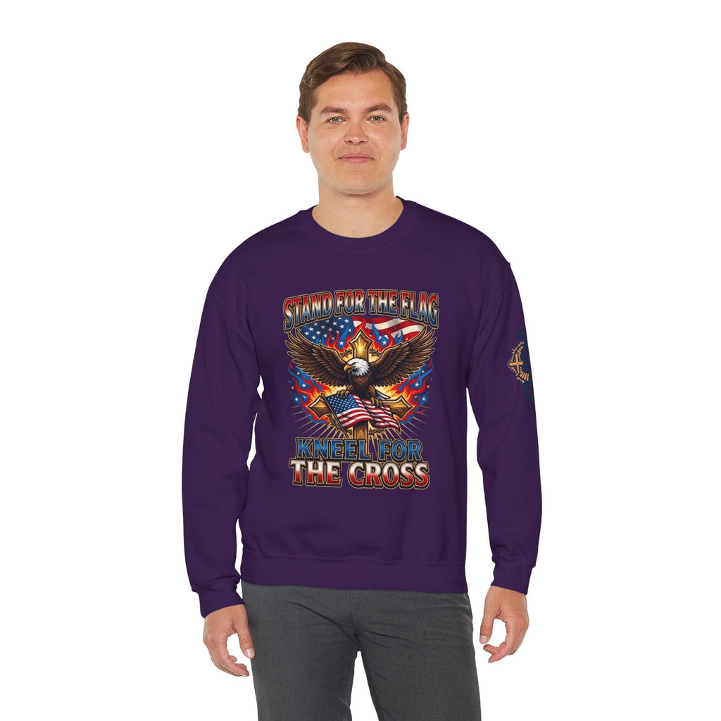 Stand for the Flag Kneel for the Cross Sweatshirt | Patriotic Eagle Sweatshirt Printify