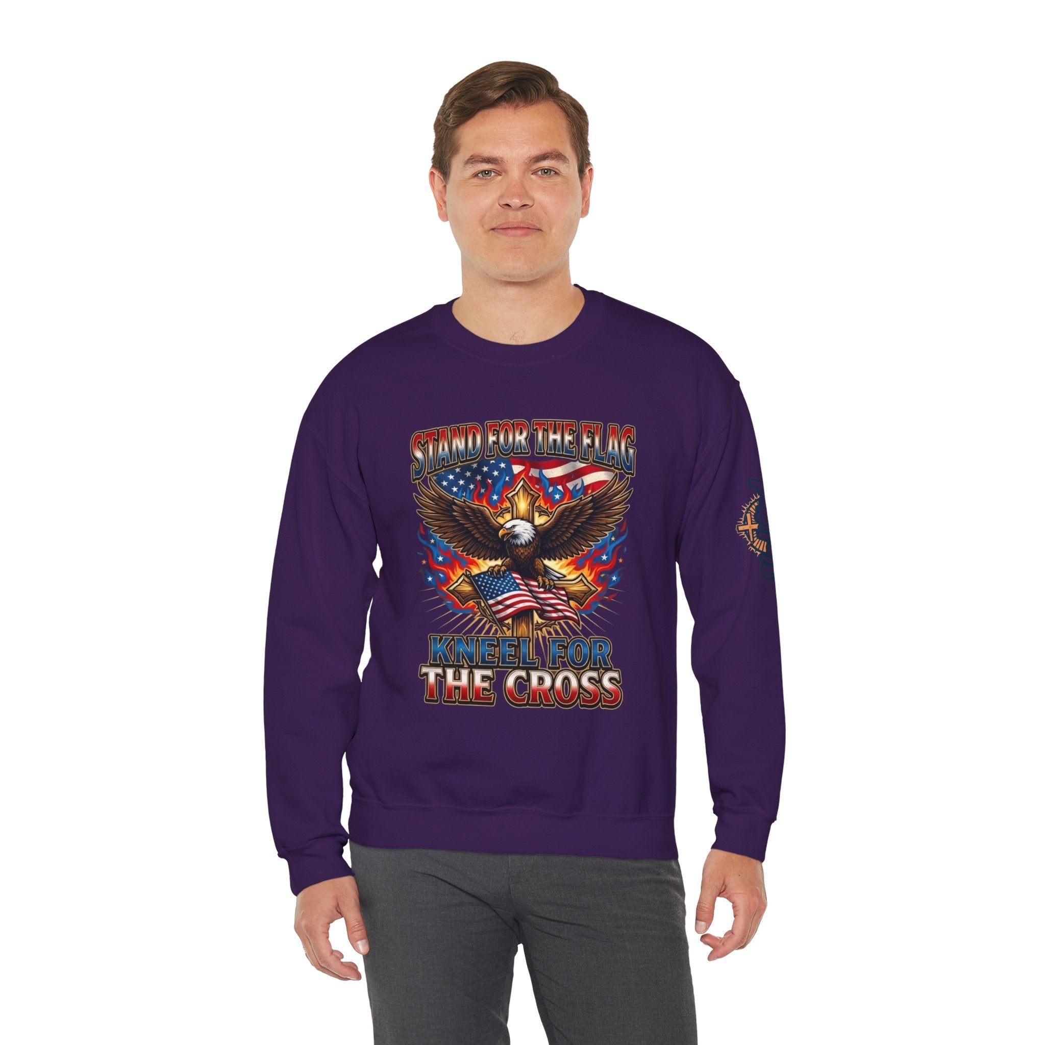 Stand for the Flag Kneel for the Cross Sweatshirt | Patriotic Eagle Sweatshirt Printify