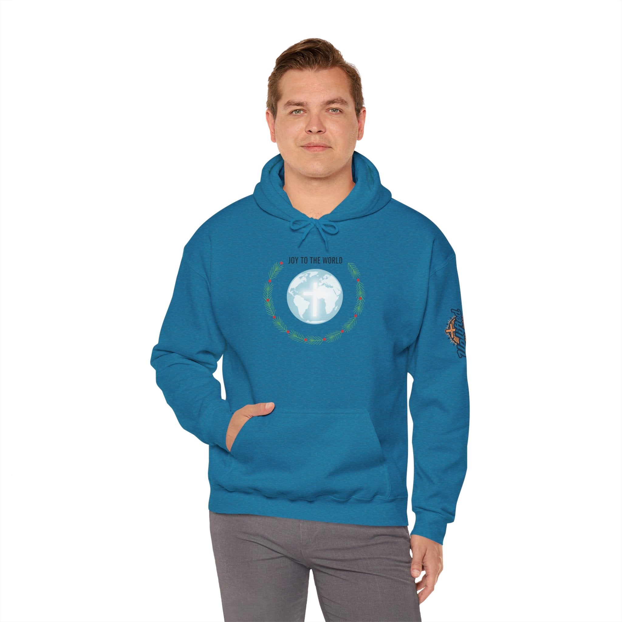 Joy to the World Hoodie – Wreath Earth Nativity Christian Christmas Sweatshirt for Isaiah 9:6 Holiday Faith & Festive Joy Printify