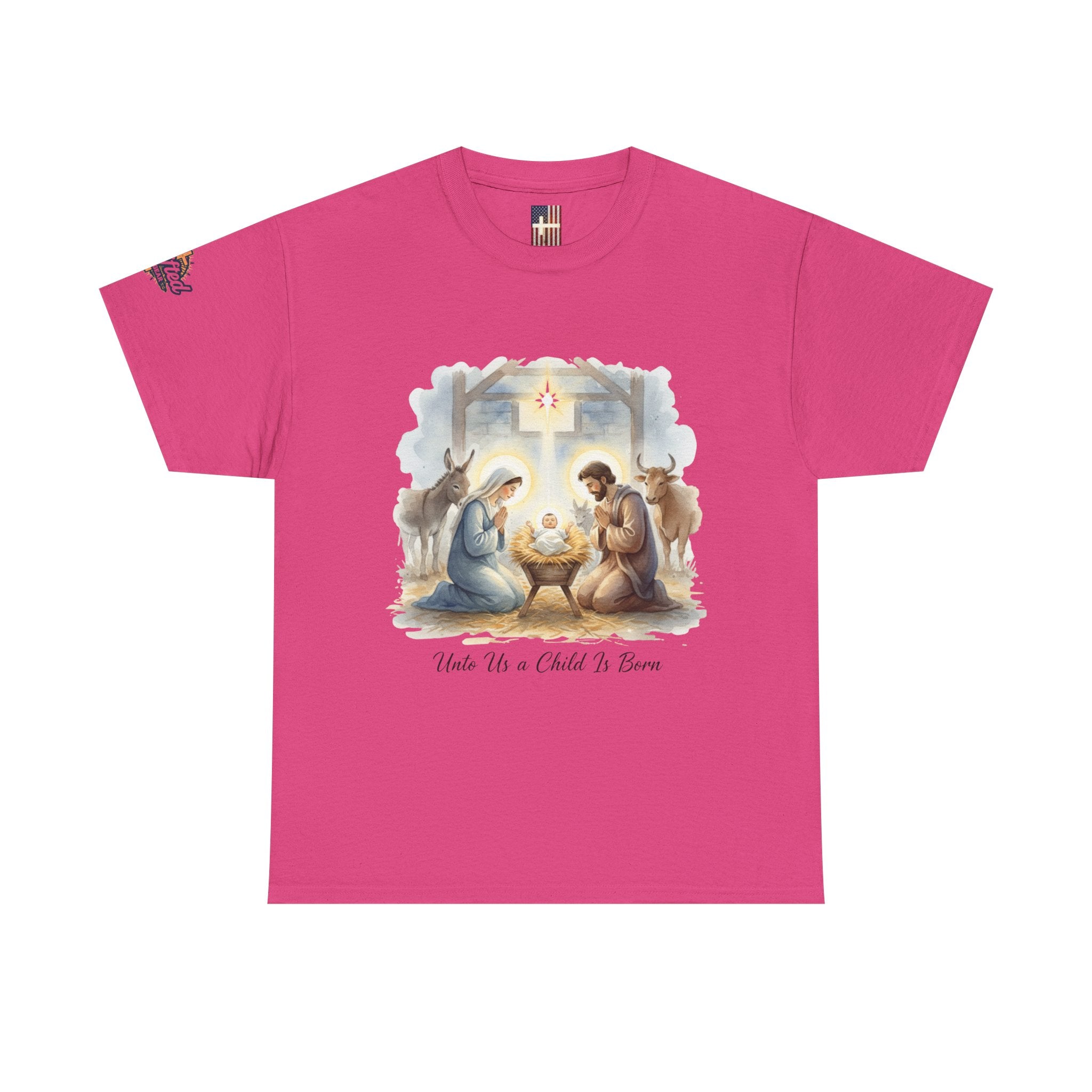 Unto Us a Child is Born T-shirt – Isaiah 9:6 Nativity Manger Scene Christian Christmas T-shirt for Holy Night Faith Printify
