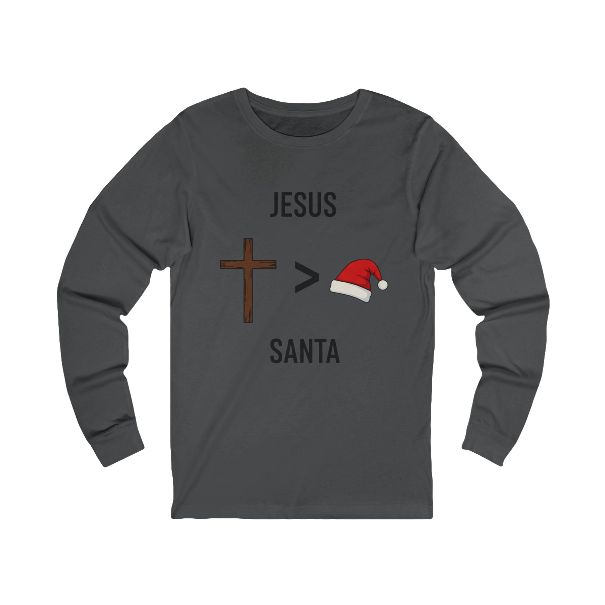 🎄 Jesus > Santa – Minimalist Christian Christmas Long Sleeve Shirt | Bold Faith Over Holiday Tee | Cross vs Santa Hat Design | Uplifted Gear Printify
