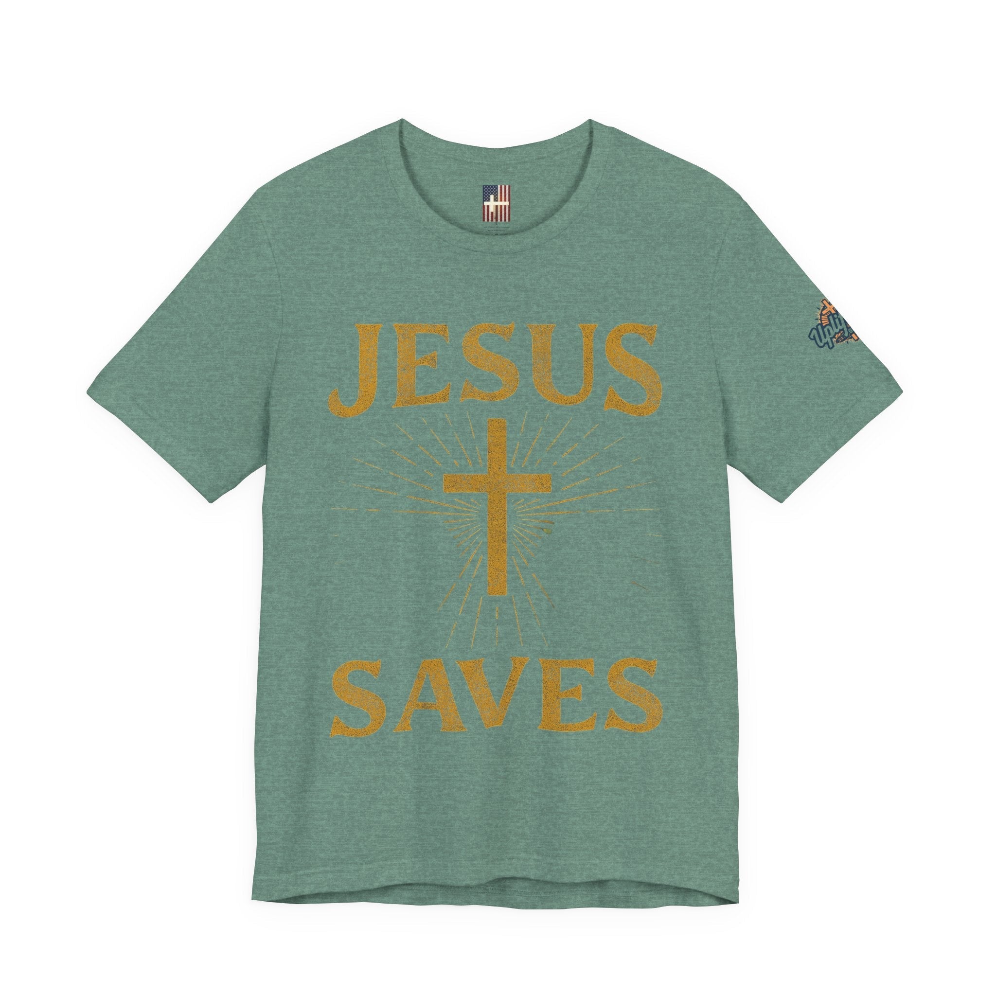 Jesus Saves T-shirt – Radiant Cross & Rays of Light Christian T-shirt for Eternal Hope & Faith Printify
