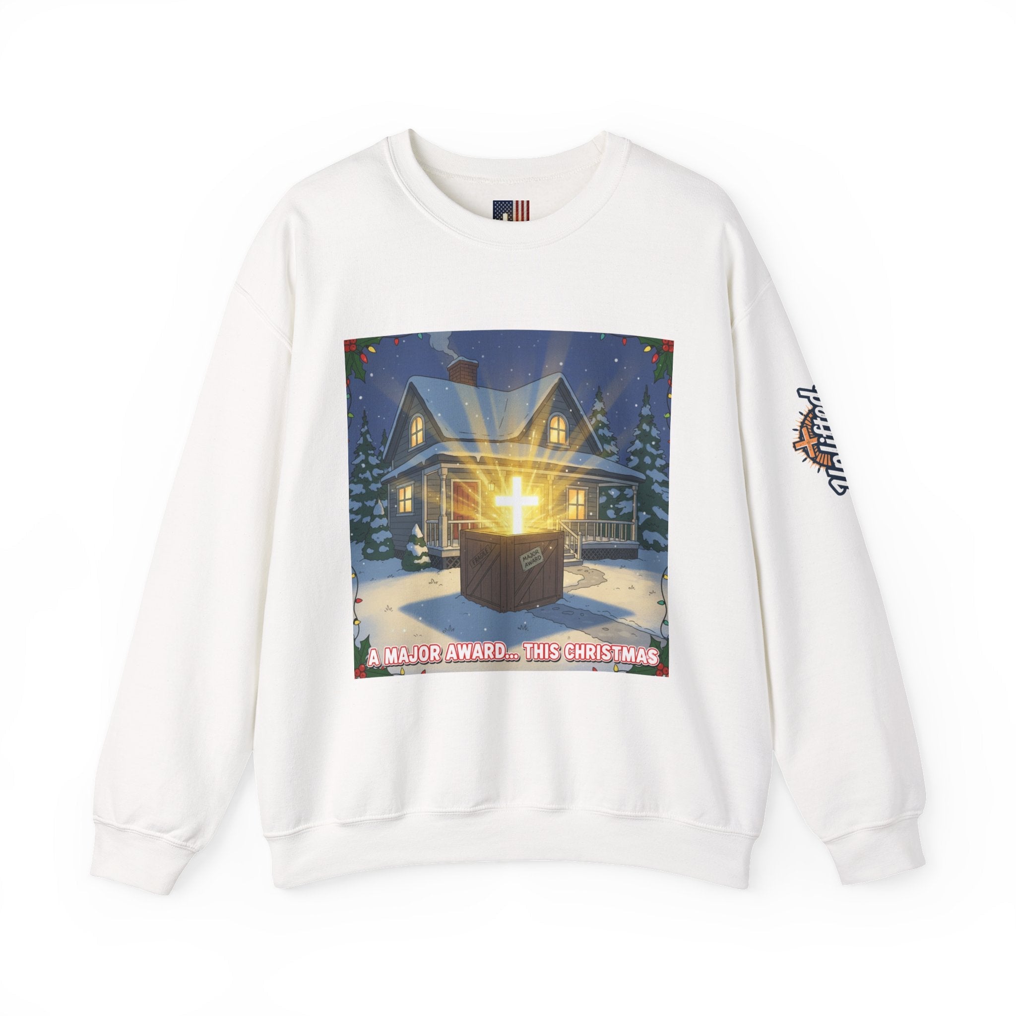 A Major Award This Christmas Sweatshirt – Fragile Leg Lamp Parody Cross Unboxing Christian Sweatshirt for Hilarious Faith & Holiday Glow Printify