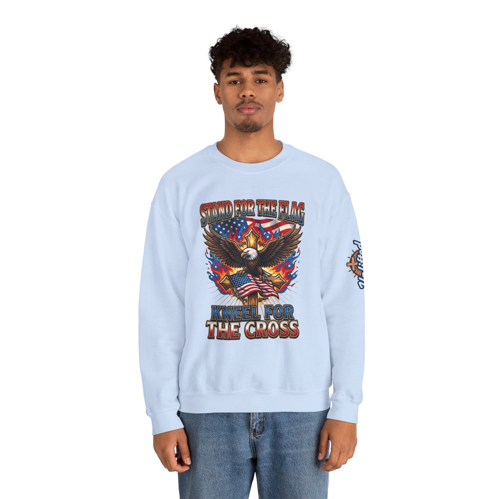 Stand for the Flag Kneel for the Cross Sweatshirt | Patriotic Eagle Sweatshirt Printify