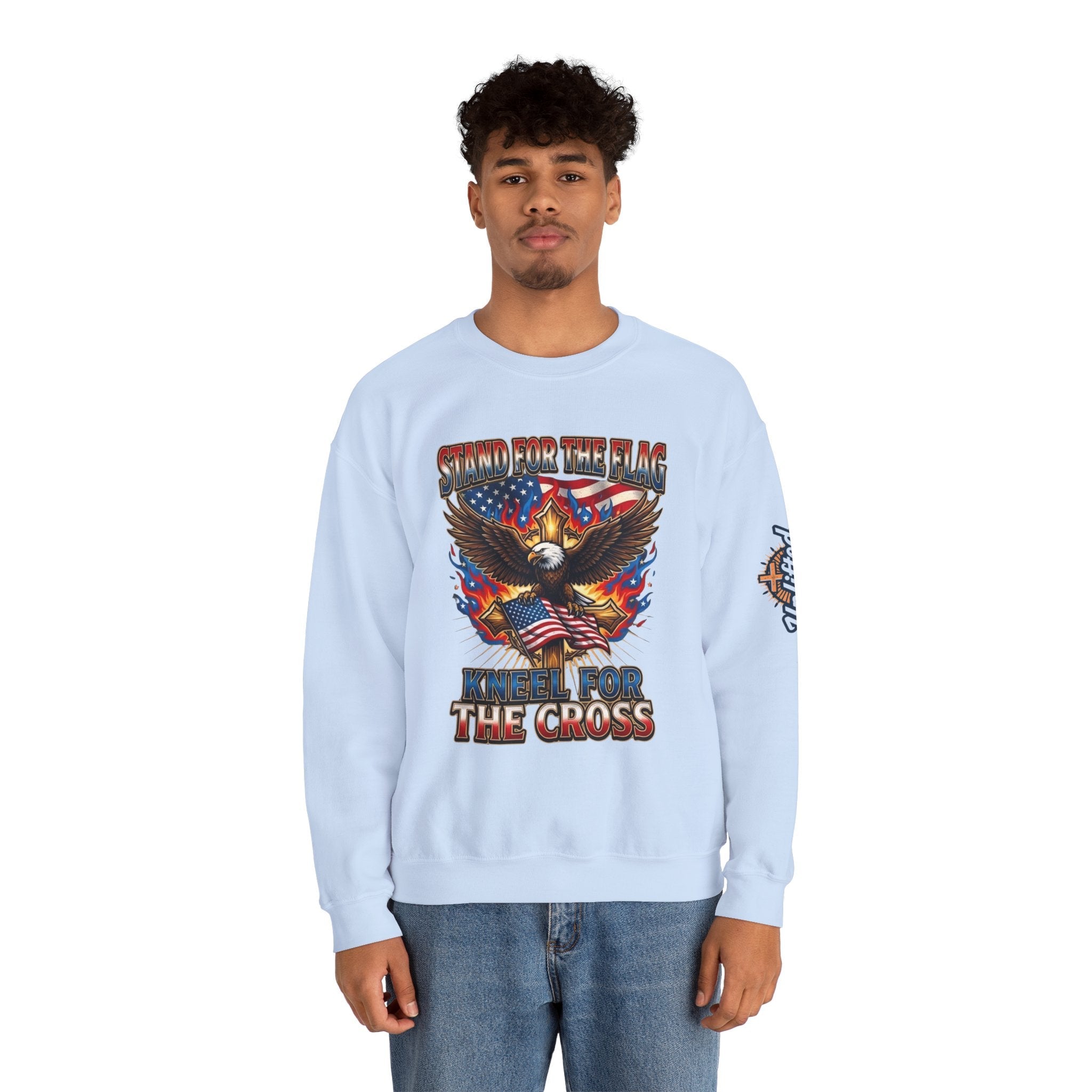 Stand for the Flag Kneel for the Cross Sweatshirt | Patriotic Eagle Sweatshirt Printify