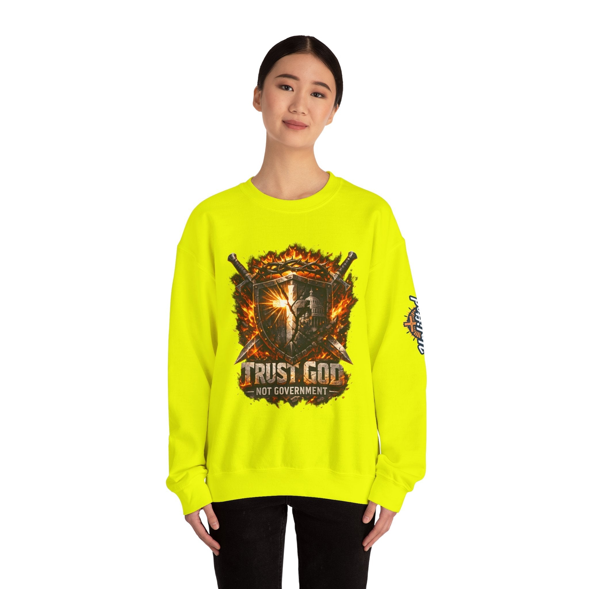 Trust God Not Government Shield Sweatshirt — Patriotic Christian Faith Sweatshirt Printify