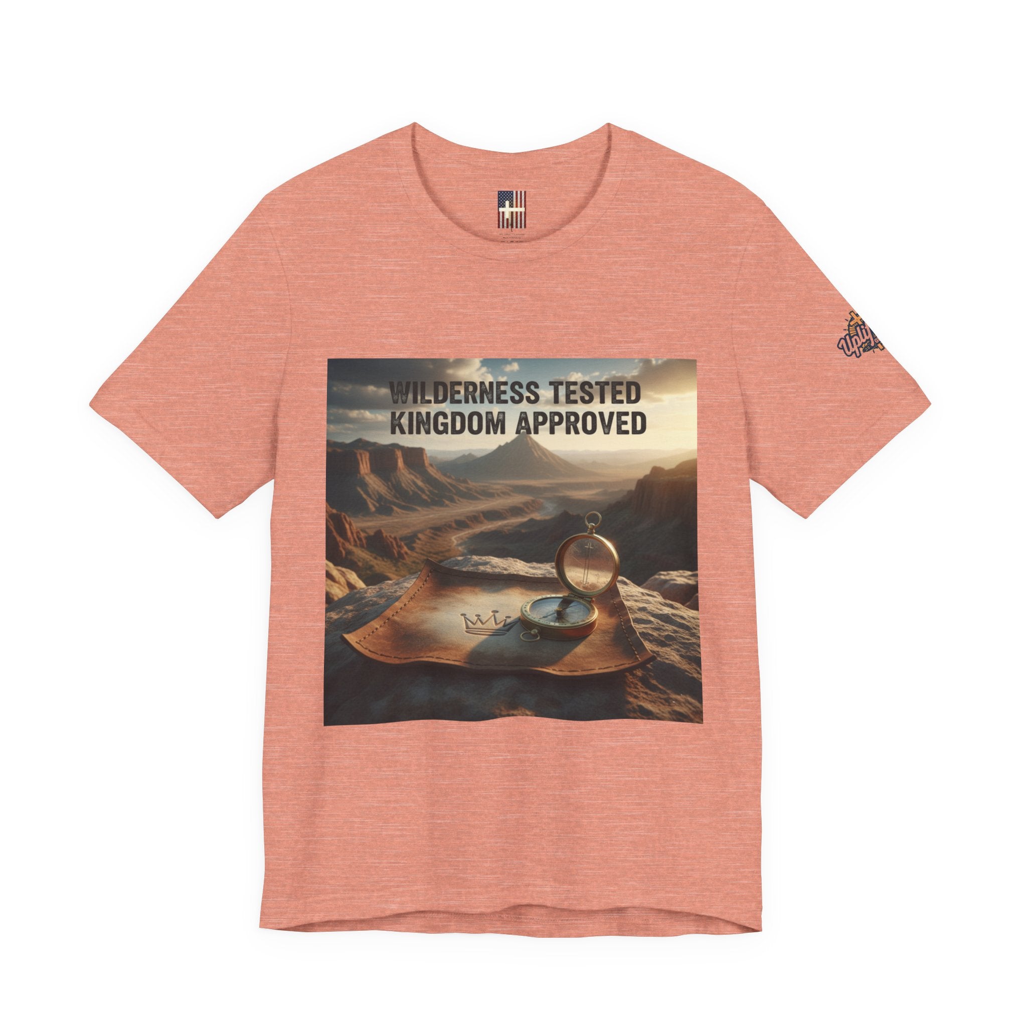 Wilderness Tested Kingdom Approved T-shirt – Mountain Desert Compass Crown Christian T-shirt for Biblical Adventure Faith Printify