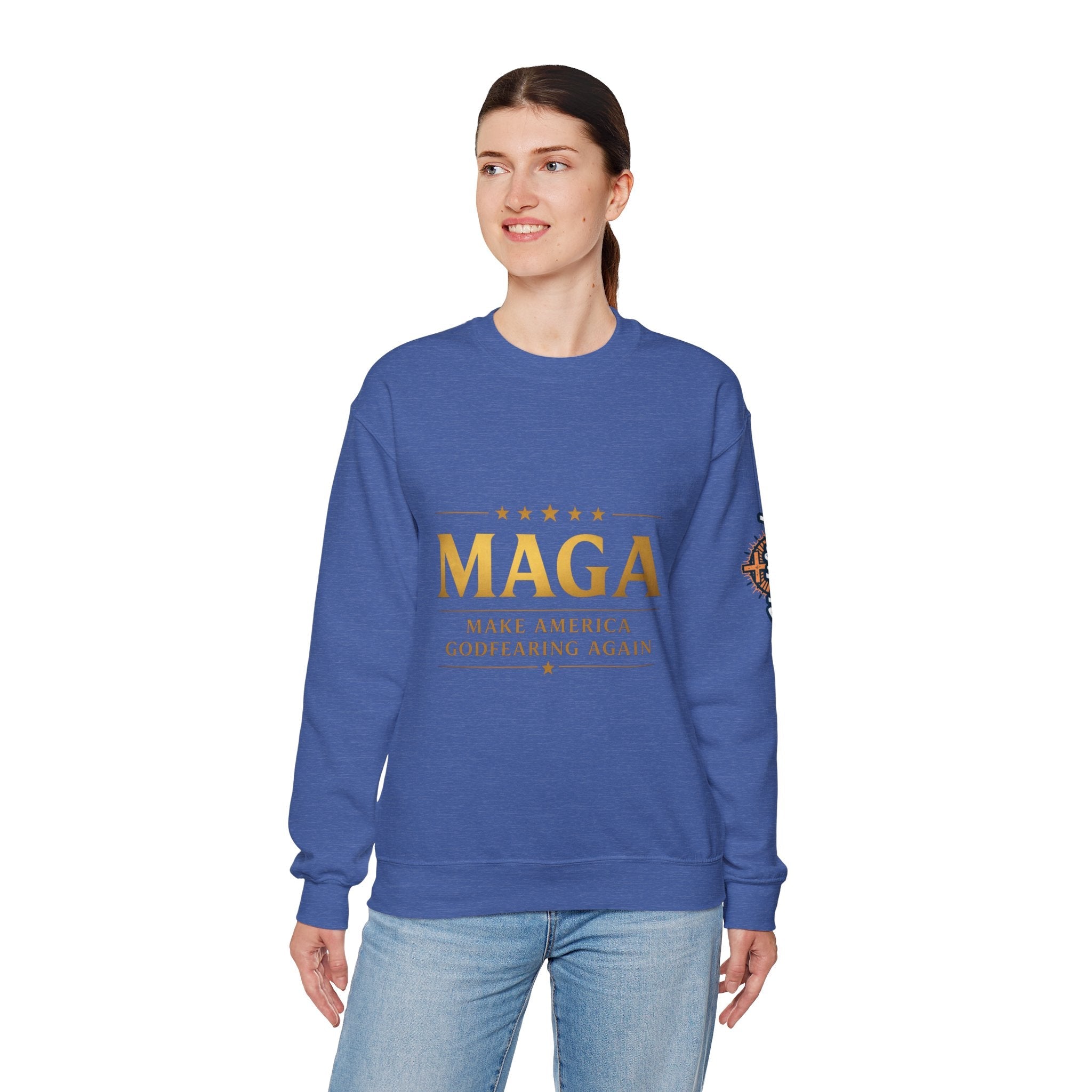 Sweatshirt — "MAGA Make America Godfearing Again" Gold Logo Crewneck Printify