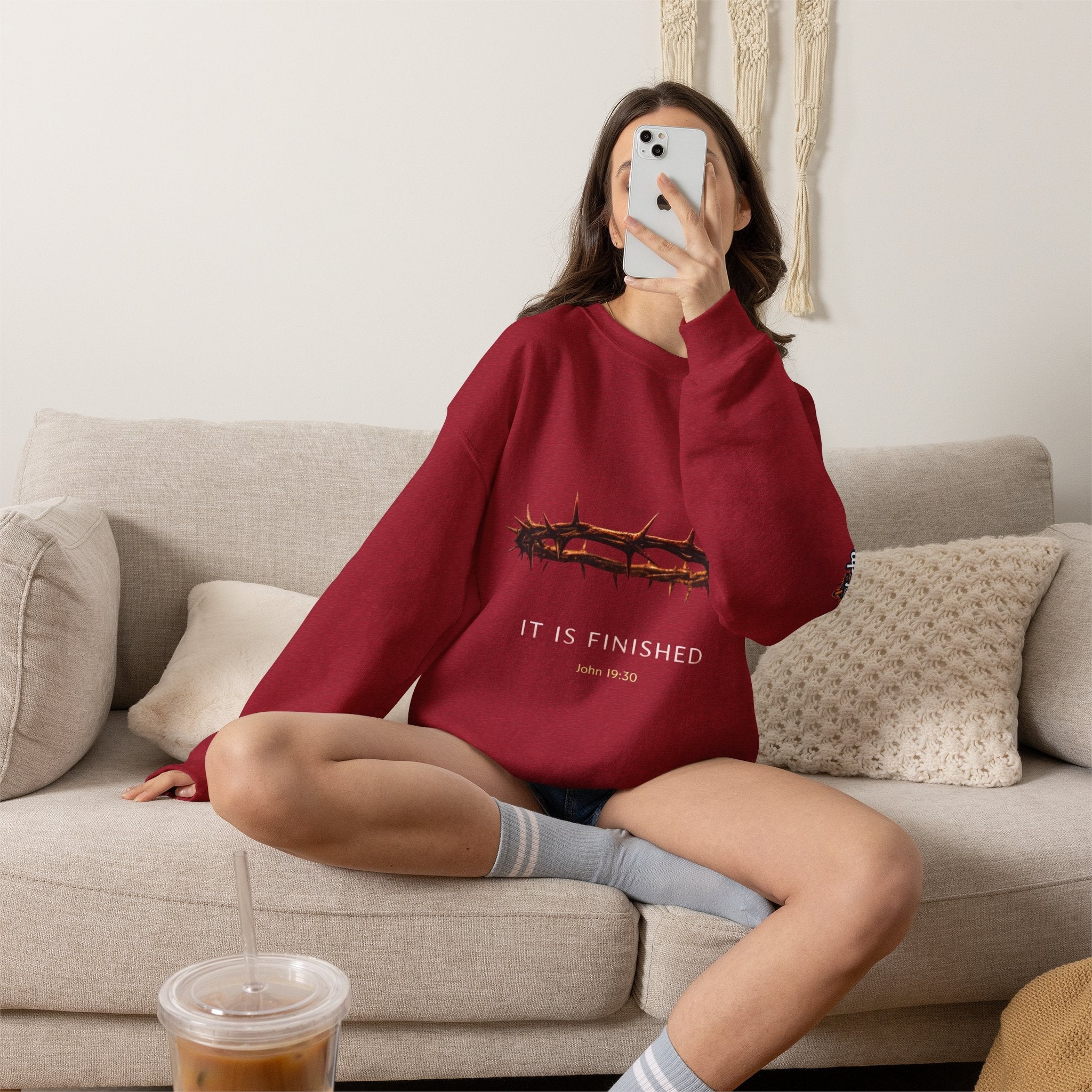 It Is Finished Crown of Thorns Sweatshirt — Christian John 19:30 Faith Sweatshirt Printify