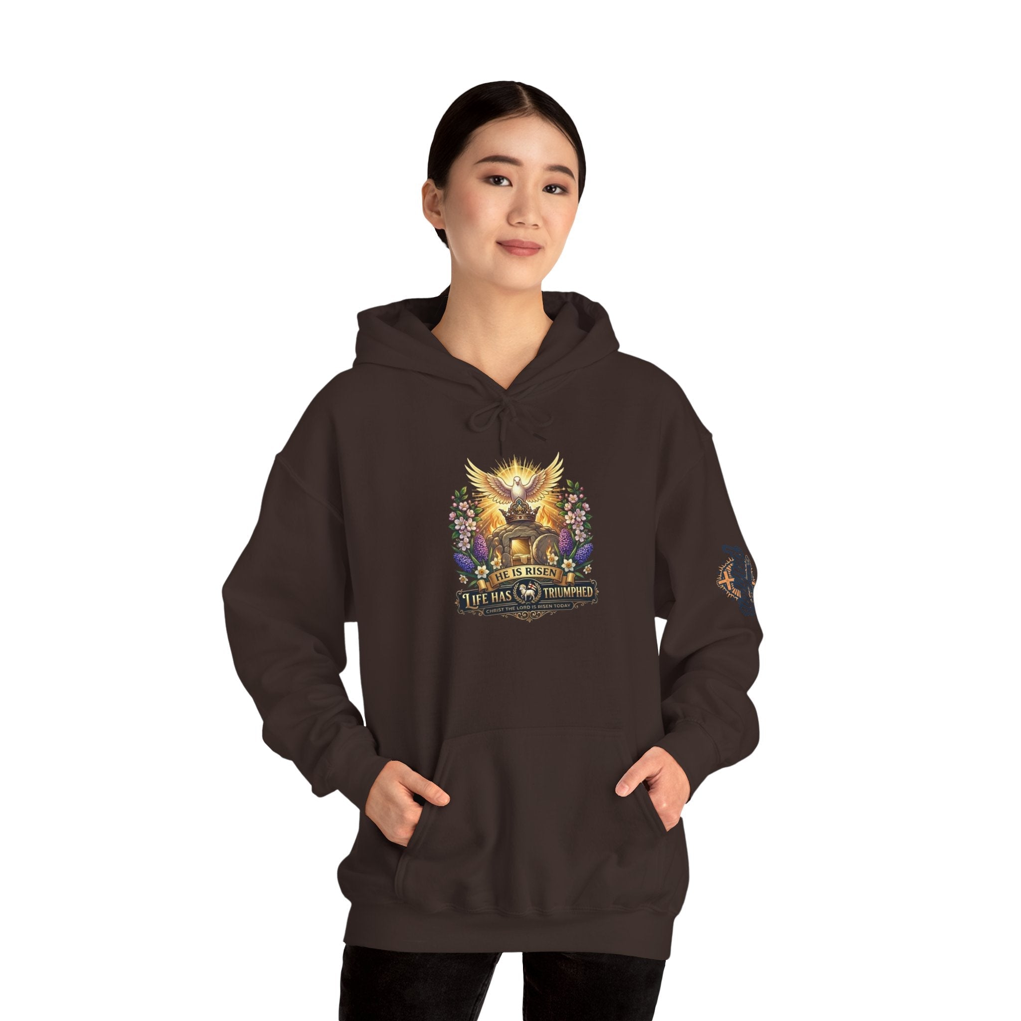 He Is Risen "Life Has Triumphed" Hoodie — Easter Resurrection Christian Hoodie Printify