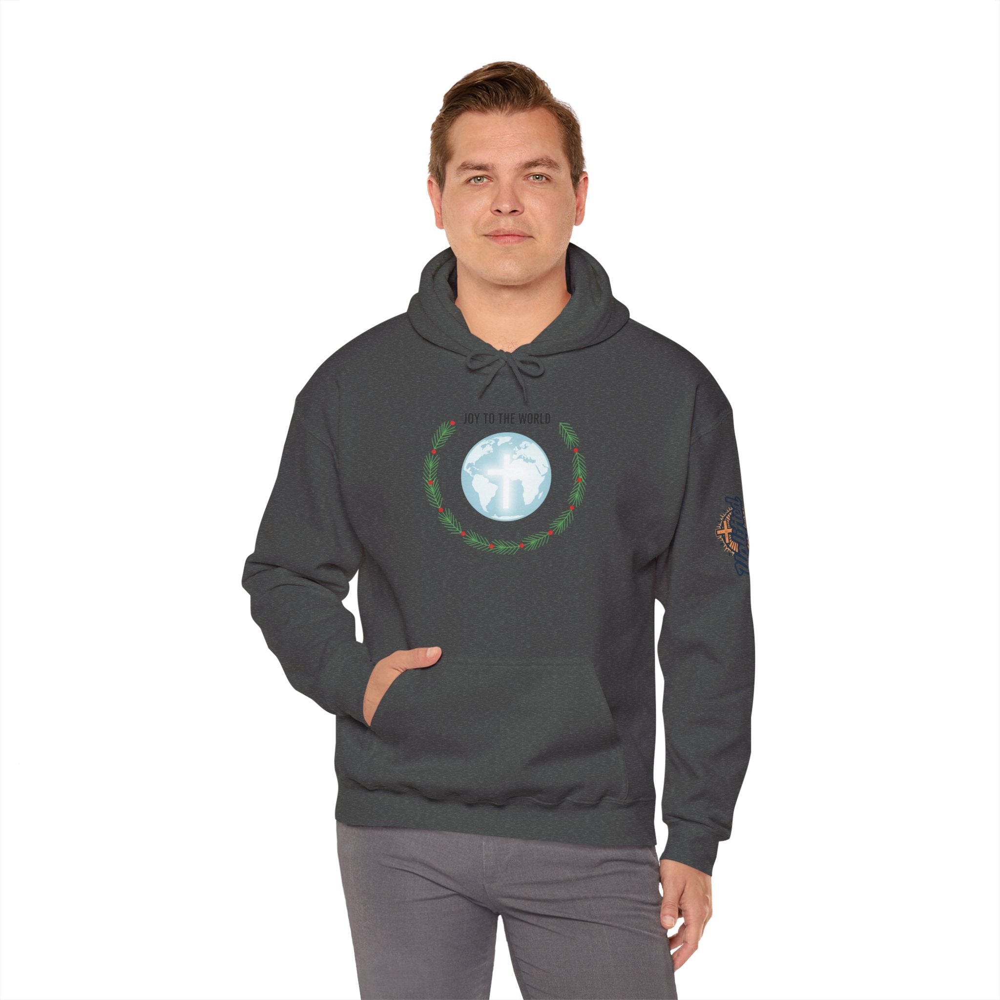 Joy to the World Hoodie – Wreath Earth Nativity Christian Christmas Sweatshirt for Isaiah 9:6 Holiday Faith & Festive Joy Printify