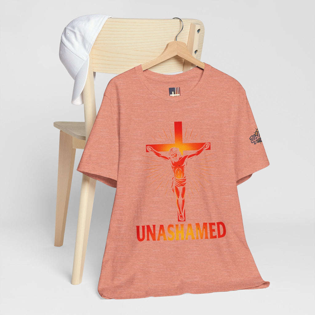Unashamed T-shirt – Romans 1:16 Crucifixion Christian t-shirt for Bold Unwavering Faith Printify