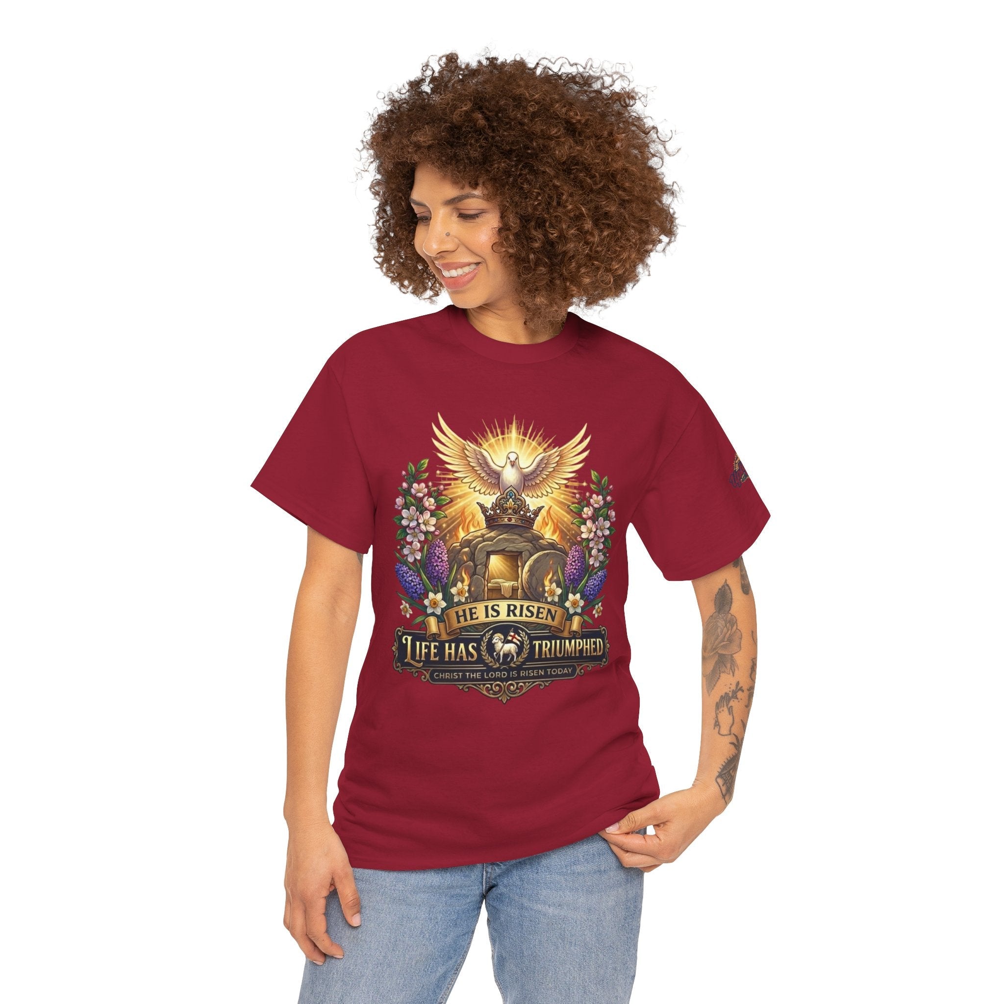 He Is Risen "Life Has Triumphed" T-Shirt — Easter Resurrection Christian Tee Printify