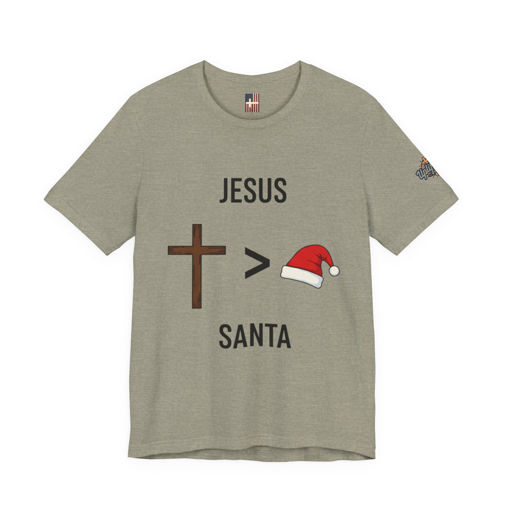 🎄 Jesus > Santa – Minimalist Christian Christmas T-Shirt | Bold Faith Over Holiday Tee | Cross vs Santa Hat Design | Uplifted Gear Printify