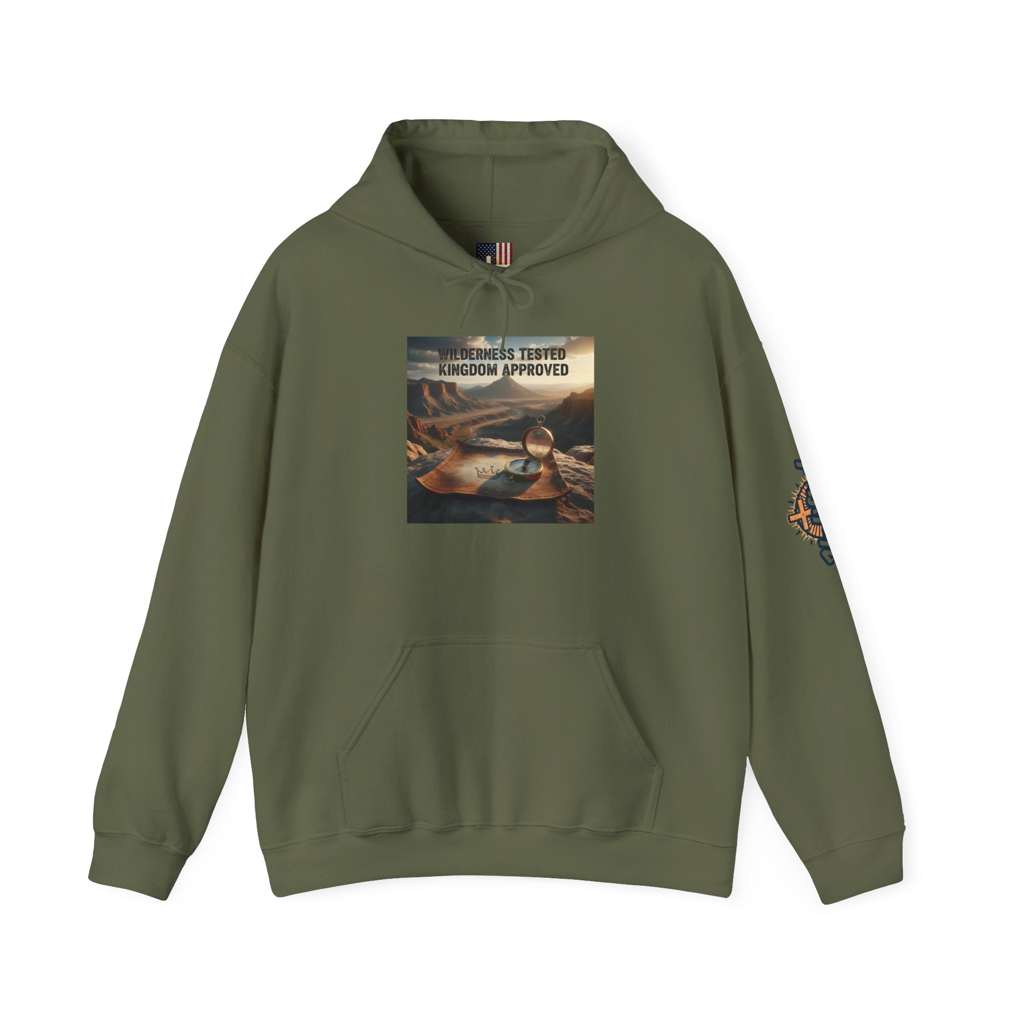 Wilderness Tested Kingdom Approved Hoodie – Mountain Desert Compass Crown Christian Sweatshirt for Biblical Adventure Faith Printify