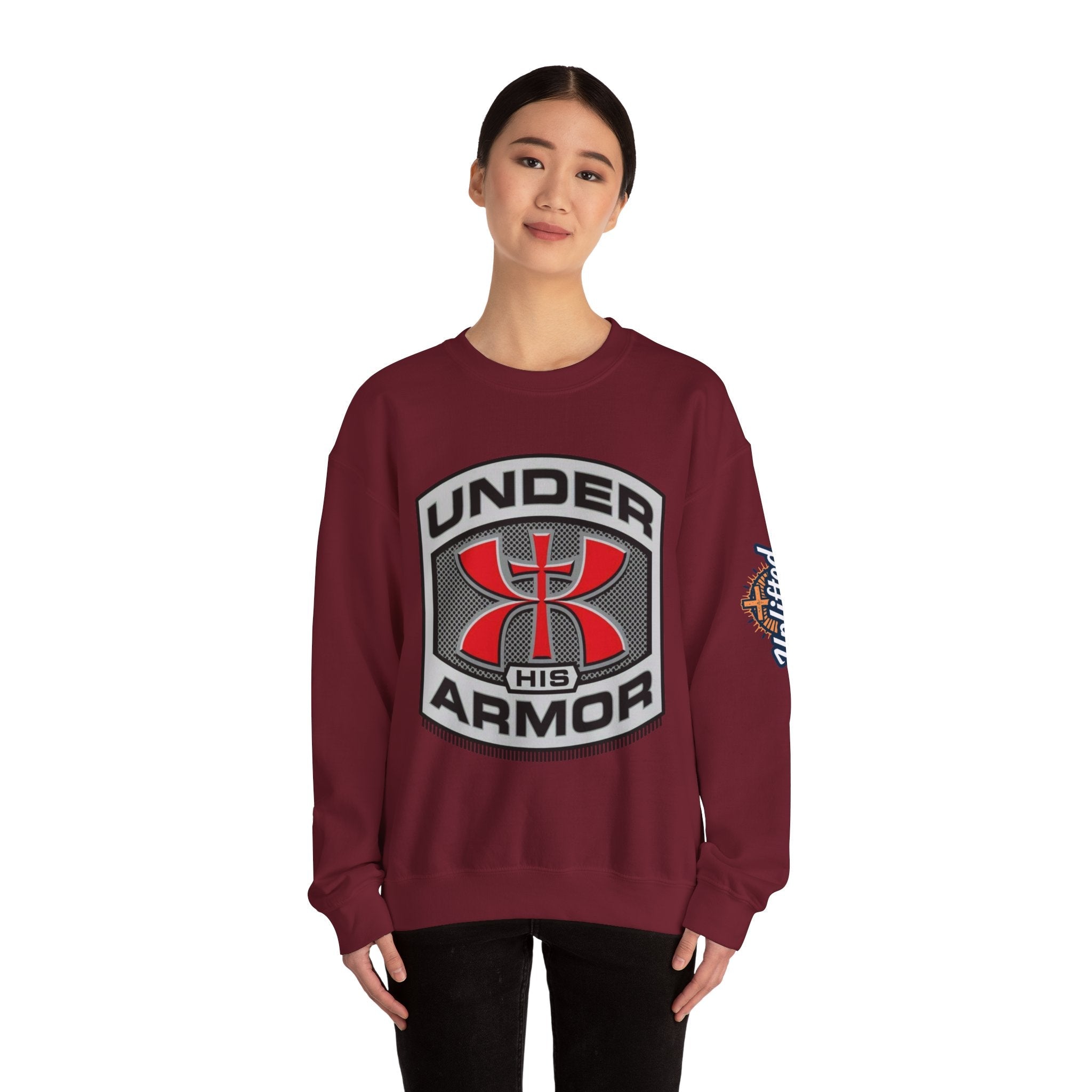 Under His Armor Crewneck Sweatshirt — Christian Faith Graphic Pullover Printify
