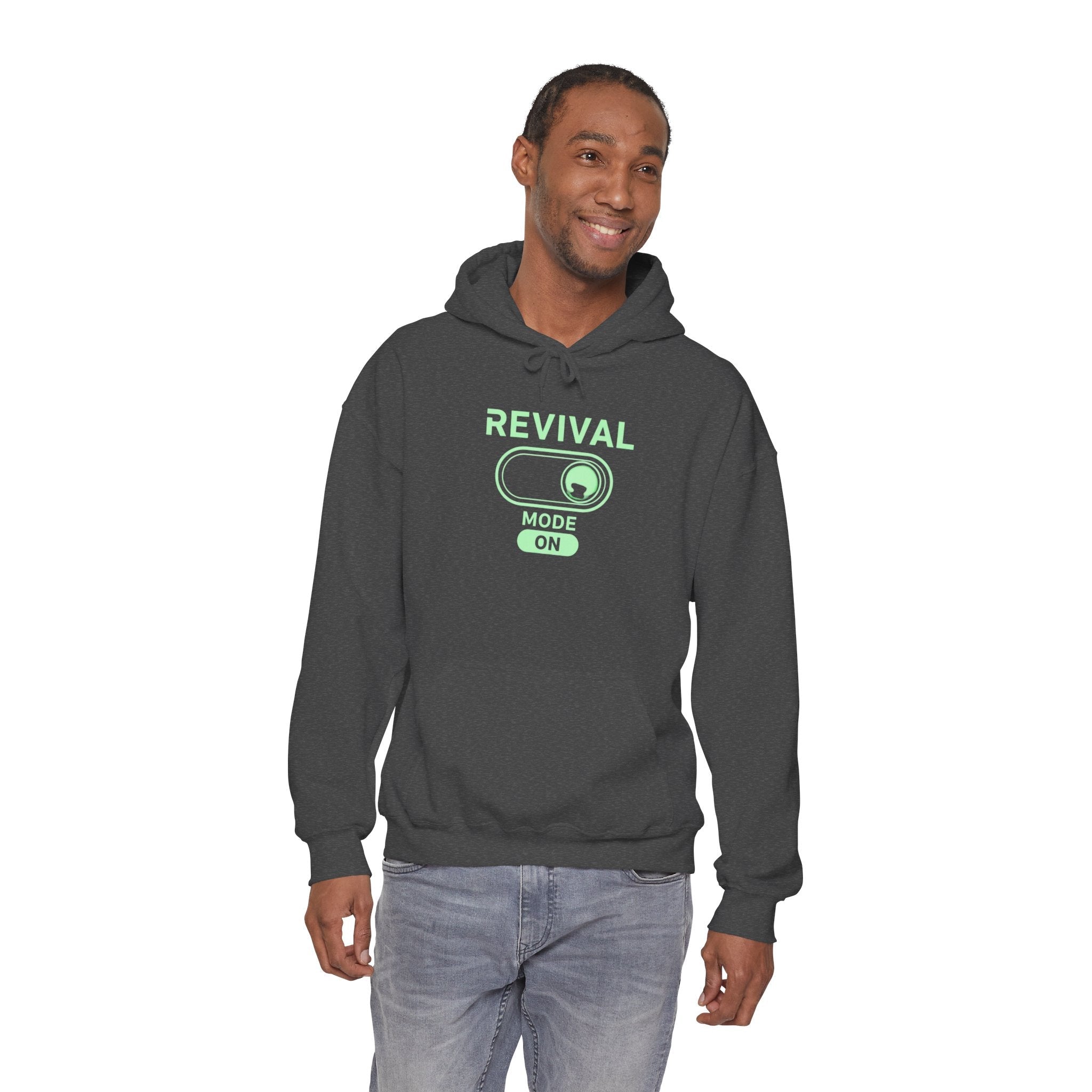 🔥 Revival Mode: ON – Christian Techwear Hoodie | Glowing Green Faith Switch | Futuristic Jesus Shirt | Activate Your Spiritual Awakening | Uplifted Gear Printify