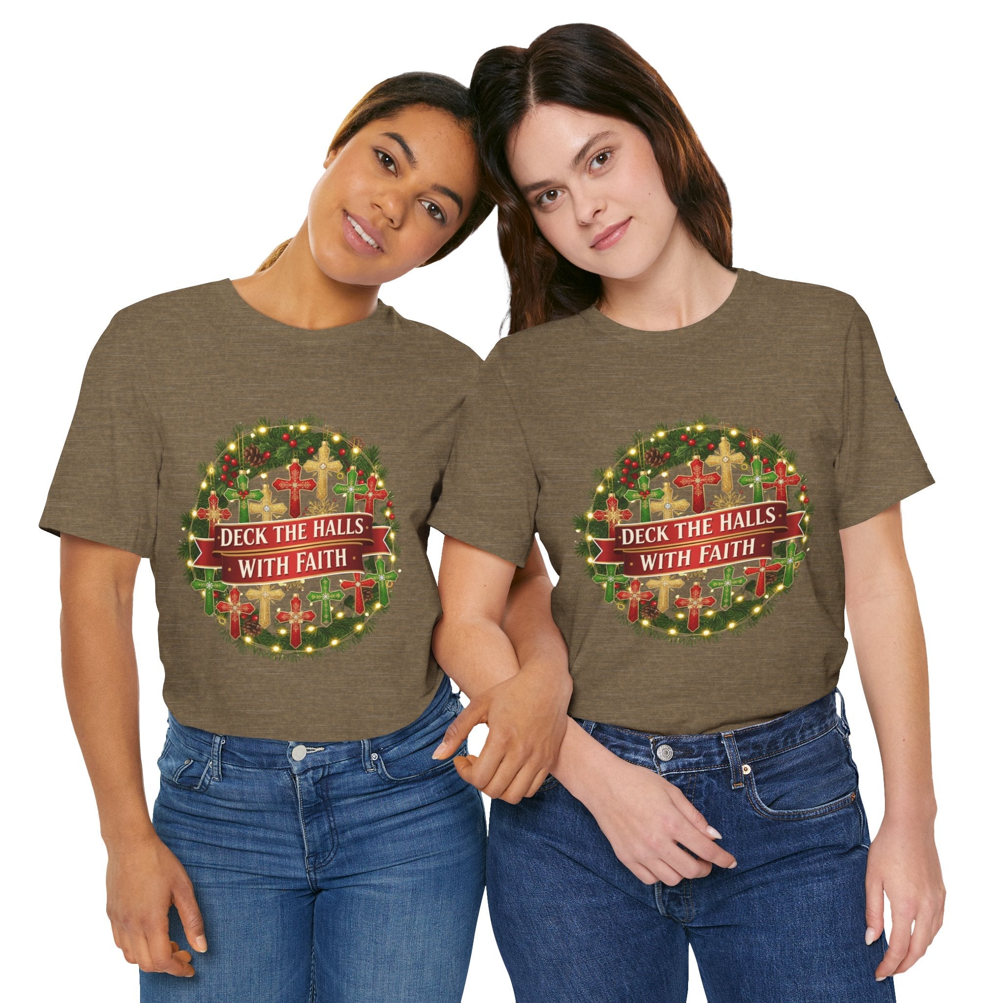 🎄 Deck the Halls with Faith – Christian Christmas T-Shirt | Cross Ornament Design & Festive Garland | Bold Holiday Faith Tee by Uplifted Gear Printify
