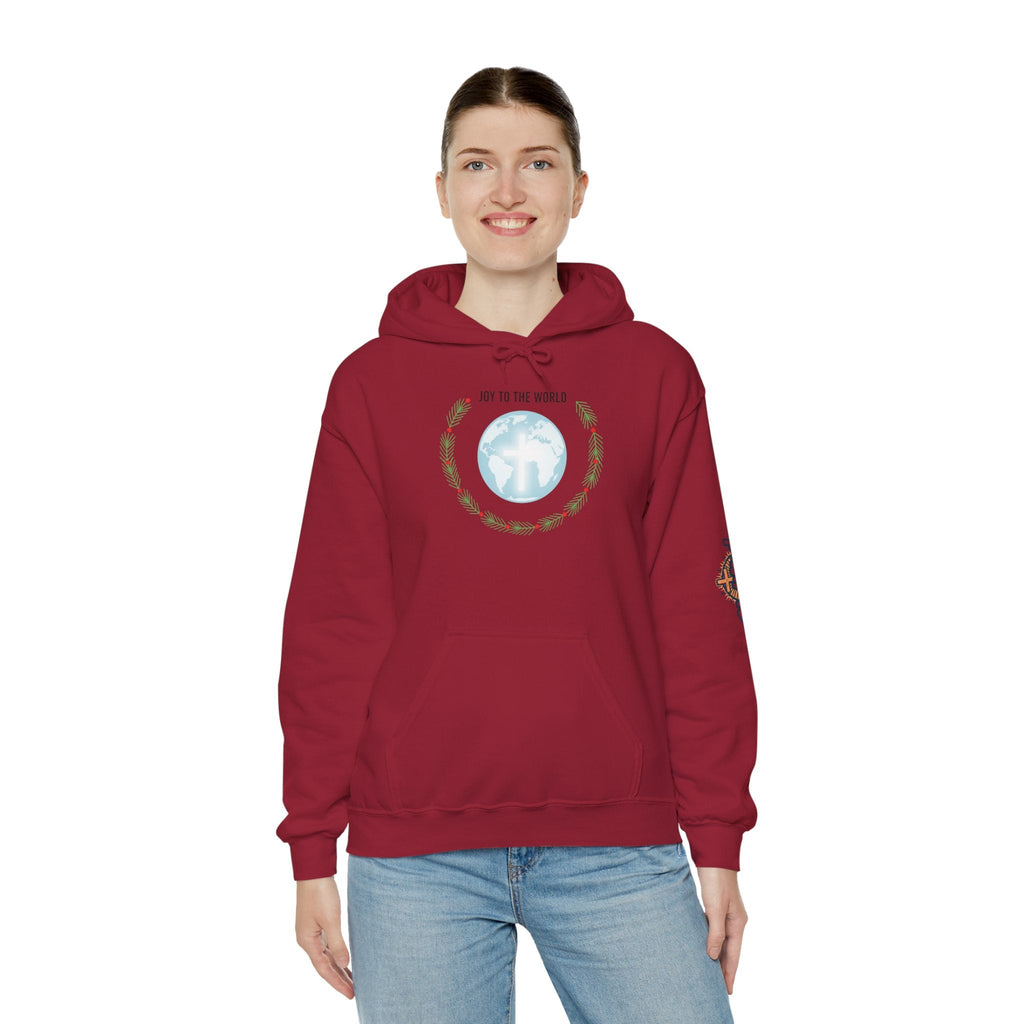 Joy to the World Hoodie – Wreath Earth Nativity Christian Christmas Sweatshirt for Isaiah 9:6 Holiday Faith & Festive Joy Printify