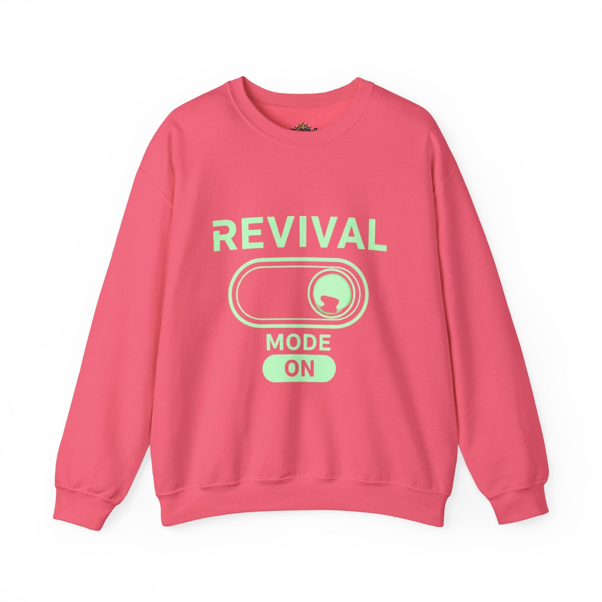 🔥 Revival Mode: ON – Christian Techwear Sweatshirt | Glowing Green Faith Switch | Futuristic Jesus Shirt | Activate Your Spiritual Awakening | Uplifted Gear Printify