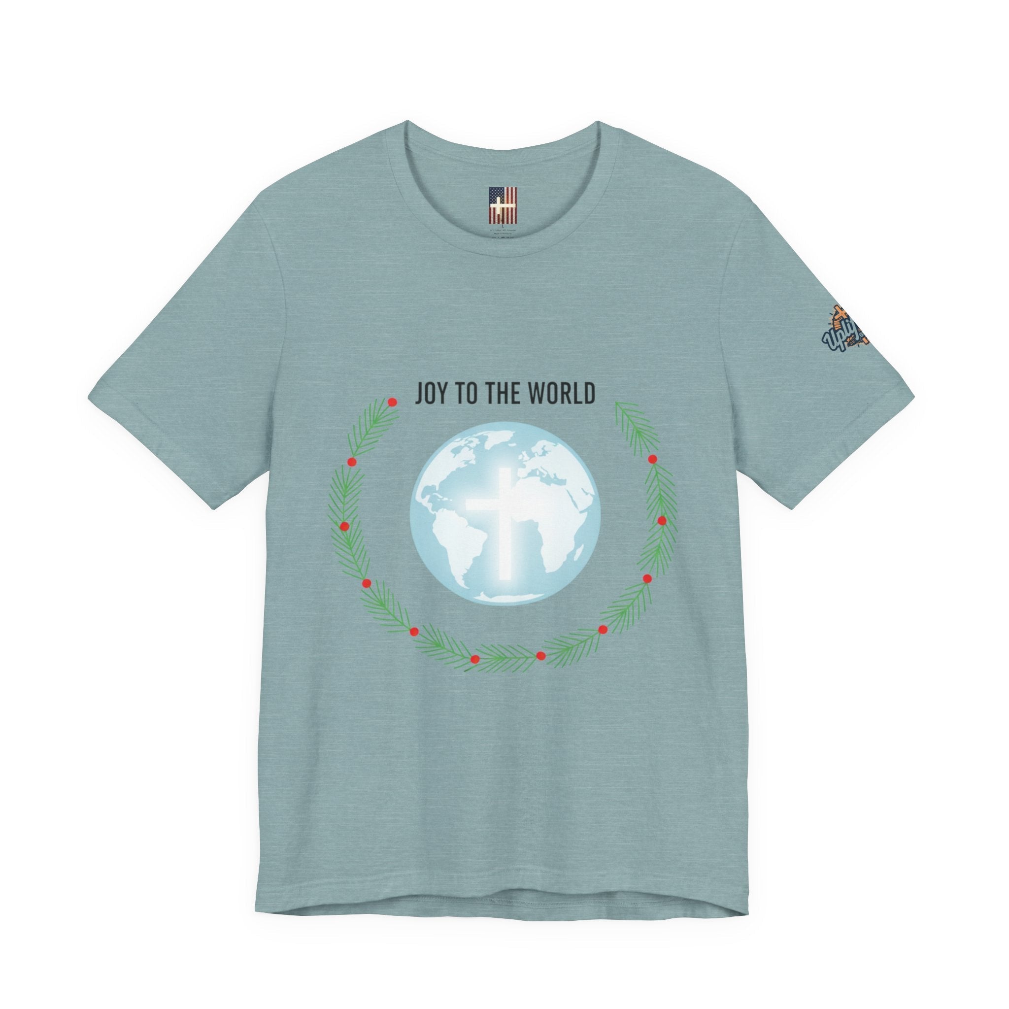 Joy to the World T-shirt – Wreath Earth Nativity Christian Christmas T-shirt for Isaiah 9:6 Holiday Faith & Festive Joy Printify