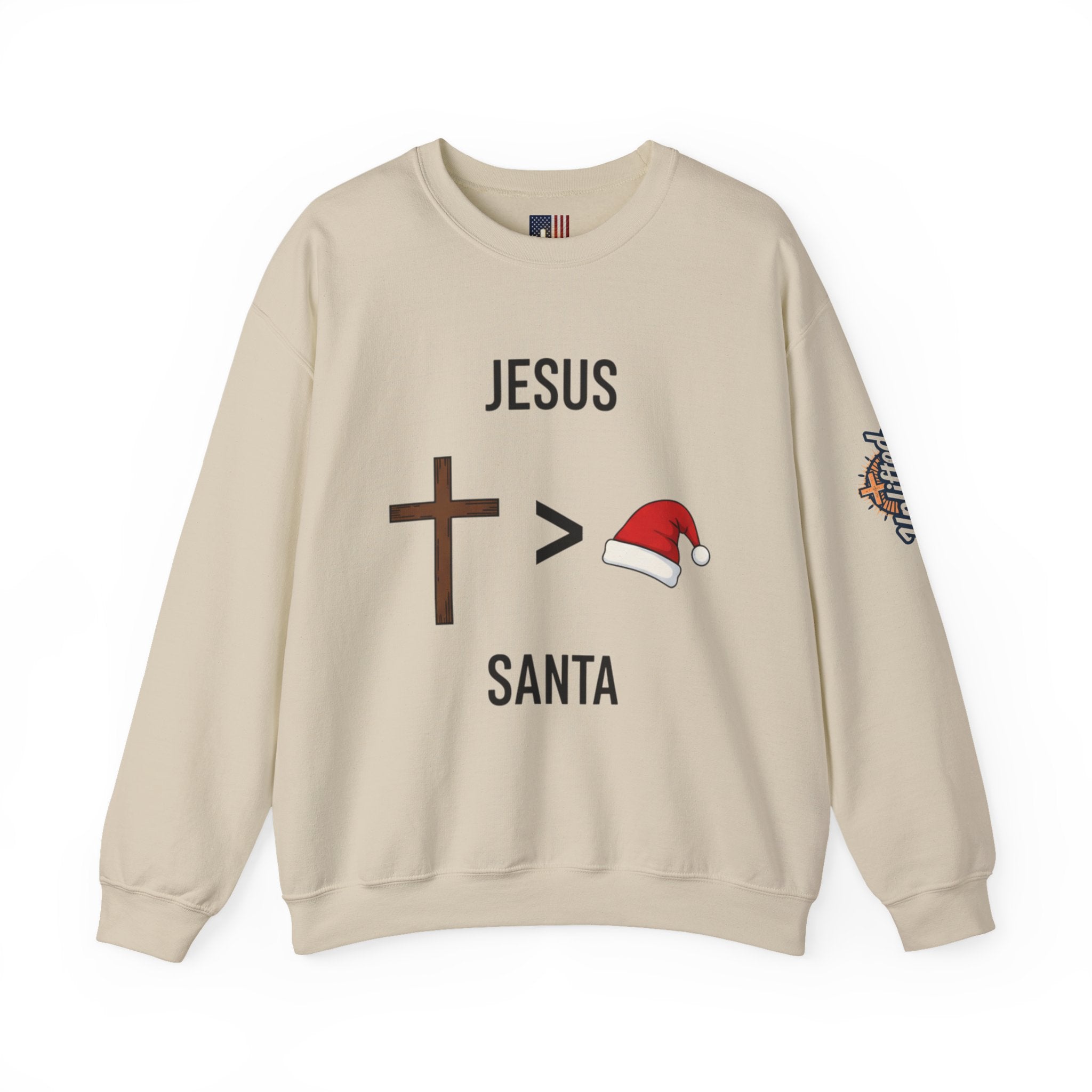 🎄 Jesus > Santa – Minimalist Christian Christmas Sweatshirt | Bold Faith Over Holiday Tee | Cross vs Santa Hat Design | Uplifted Gear Printify