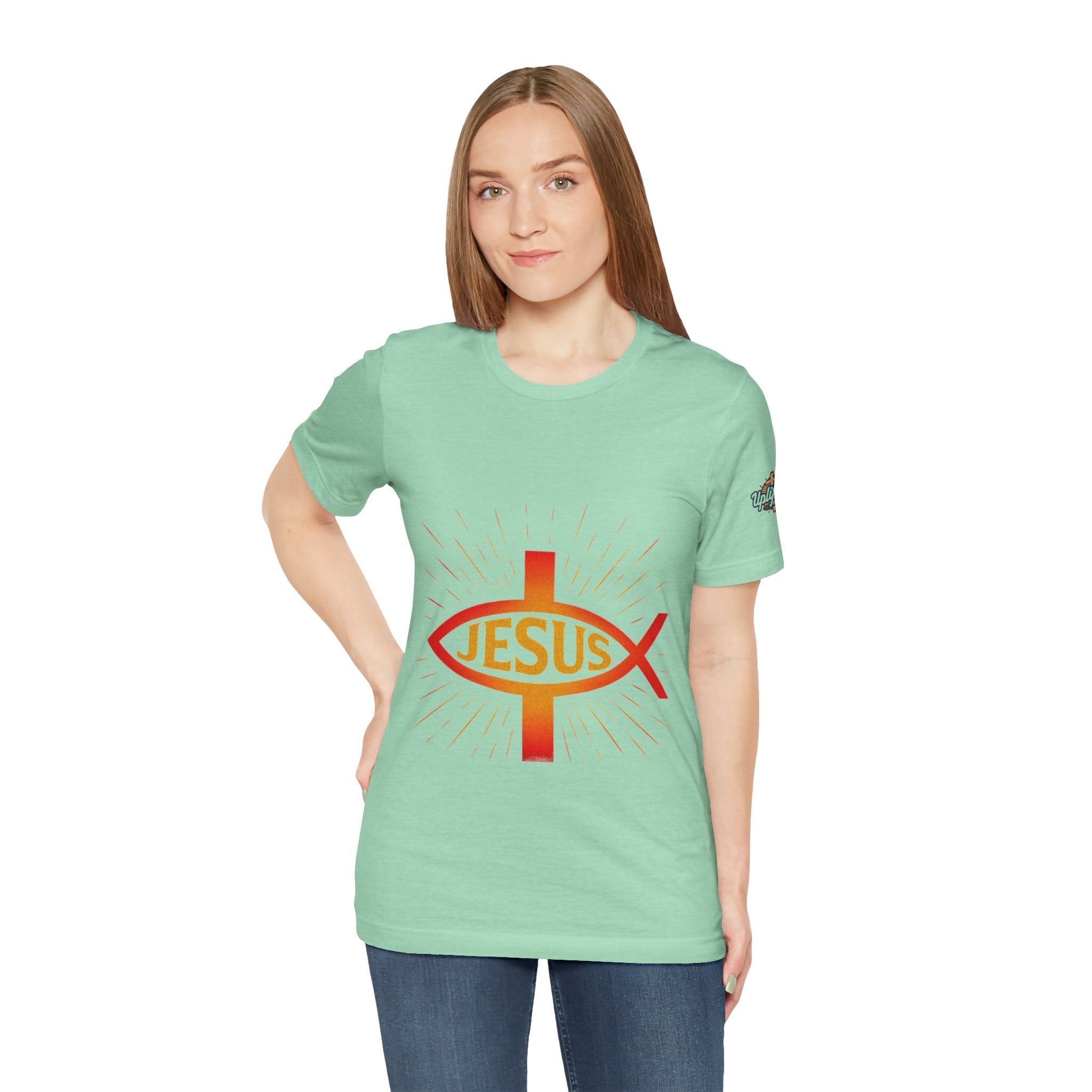 Jesus Ichthys T-shirt – Christian Fish Symbol with Cross & Jesus Inscription T-shirt for Eternal Faith & Streetwear Printify