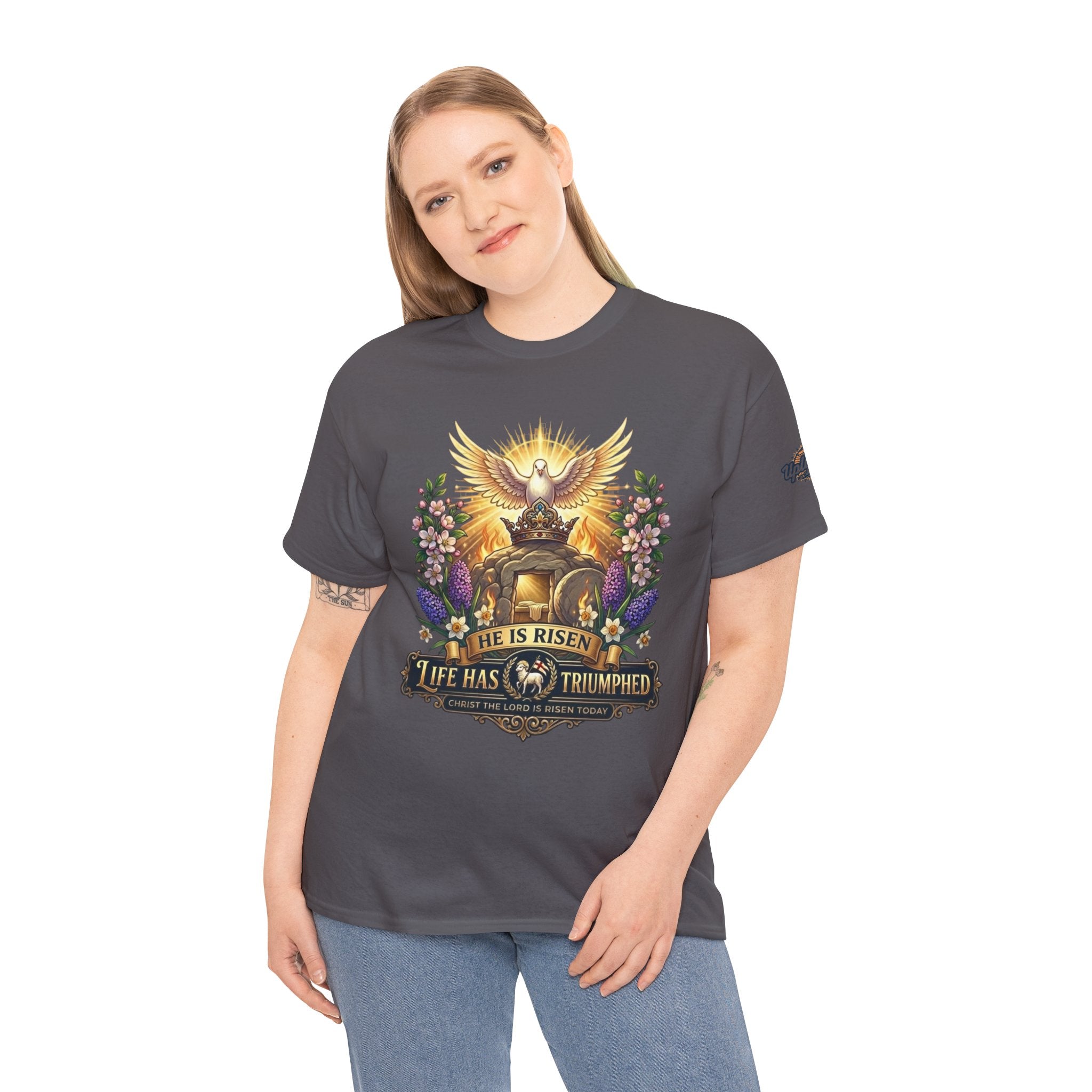 He Is Risen "Life Has Triumphed" T-Shirt — Easter Resurrection Christian Tee Printify
