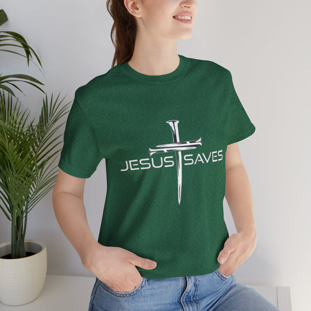 Jesus Saves T-shirt – 3 Nails Crucifix Cross Christian T-shirt for Redemption Faith & Bold Salvation Printify