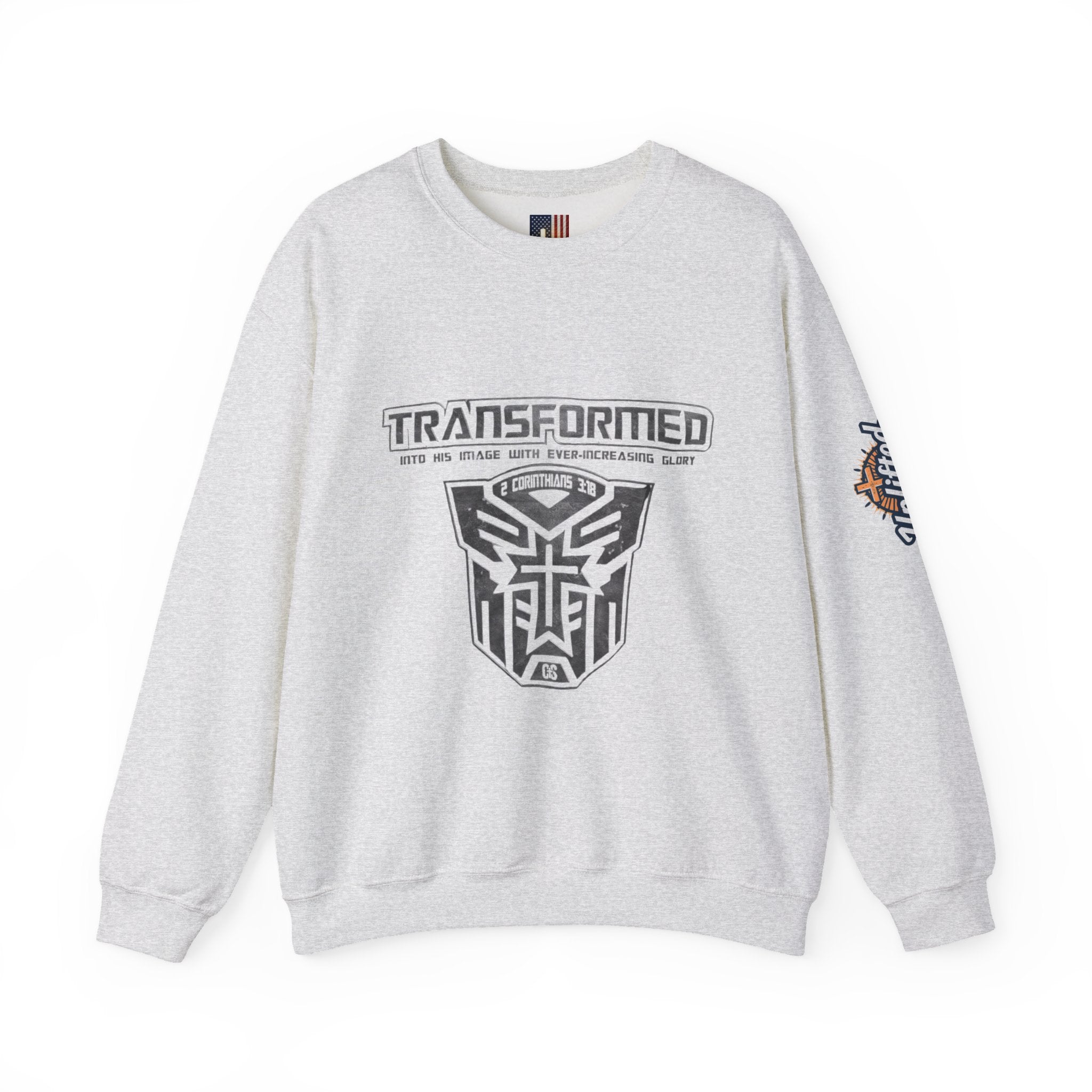 Transformer Logo Christian Sweatshirt | 2 Corinthians 3:18 Bible Verse Sweatshirt Printify