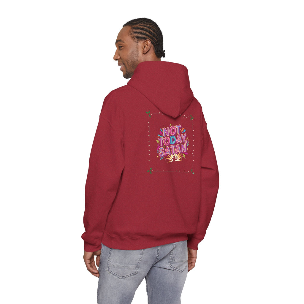 🔥 Not Today, Satan – Retro 90s Christian Hoodie | Neon Faith Tee | Funky Cartoon Devil | Bold Bible Verse Shirt | Uplifted Gear Printify