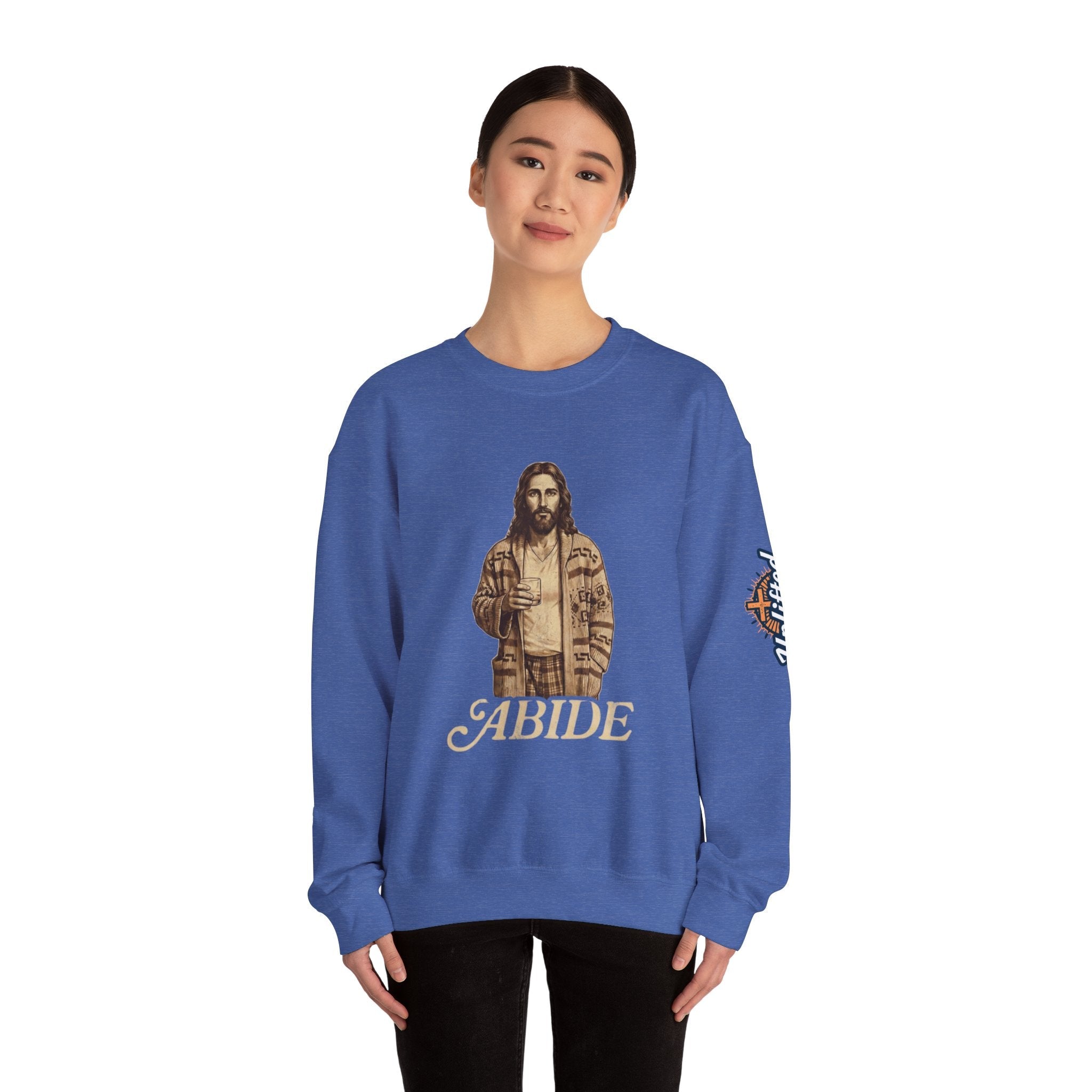 Abide Jesus Sweatshirt — Vintage 'The Dude' Religious Graphic Sweatshirt Printify