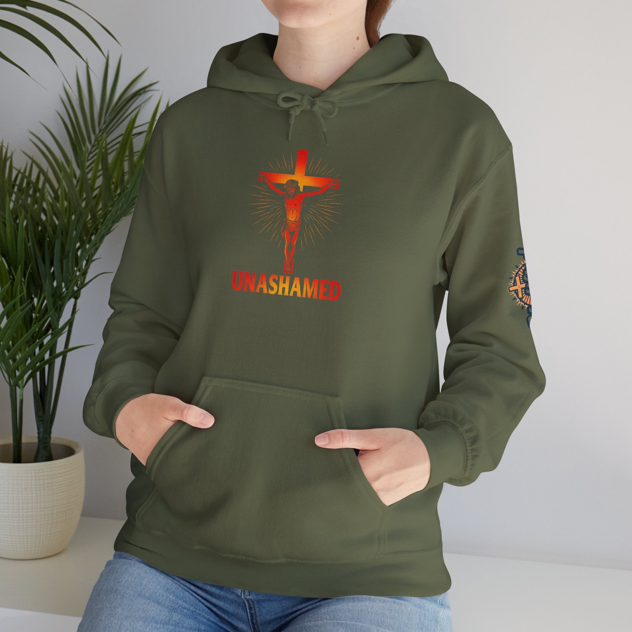 Unashamed Hoodie – Romans 1:16 Crucifixion Christian Sweatshirt for Bold Unwavering Faith Printify