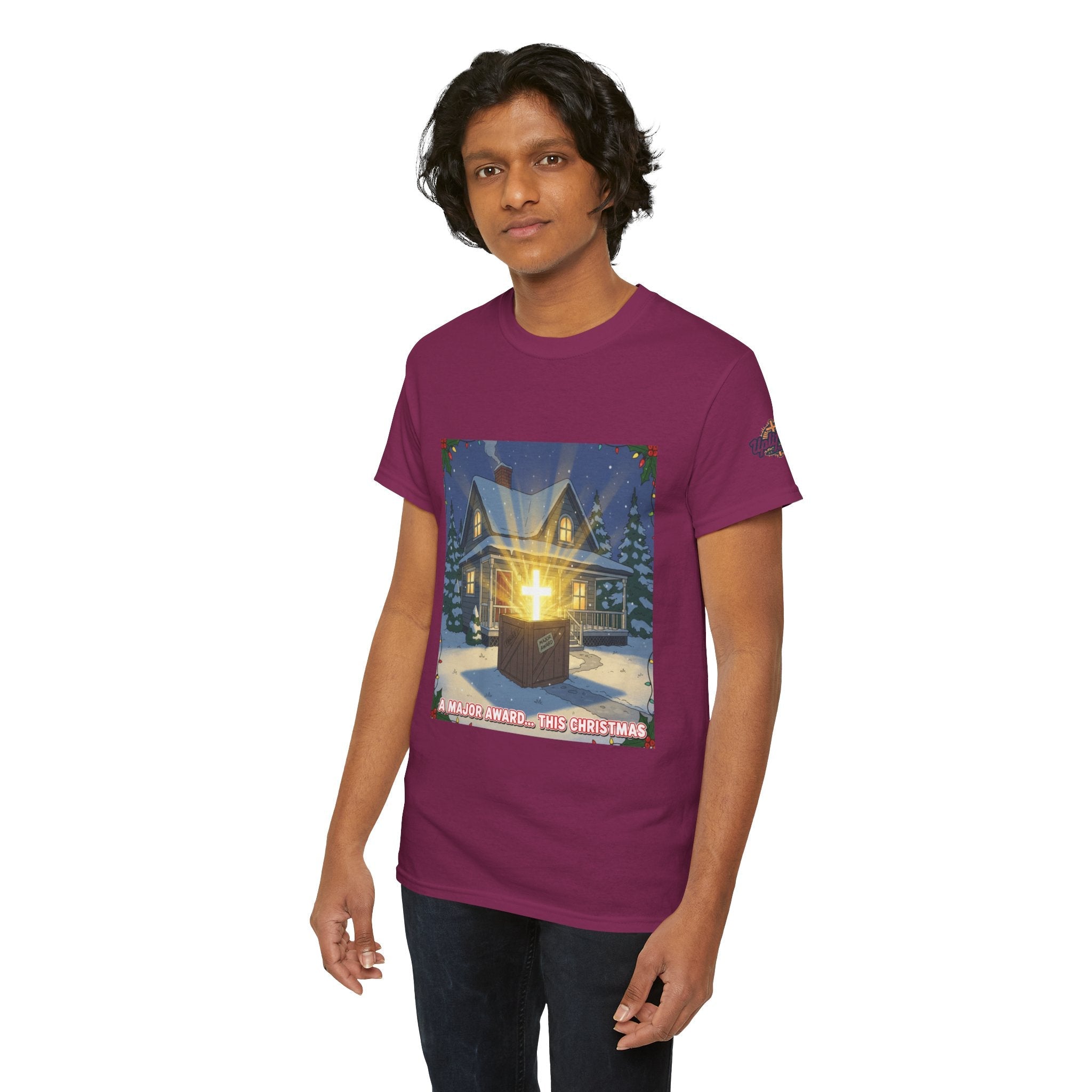 A Major Award This Christmas T-shirt – Fragile Leg Lamp Parody Cross Unboxing Christian T-shirt for Hilarious Faith & Holiday Glow Printify