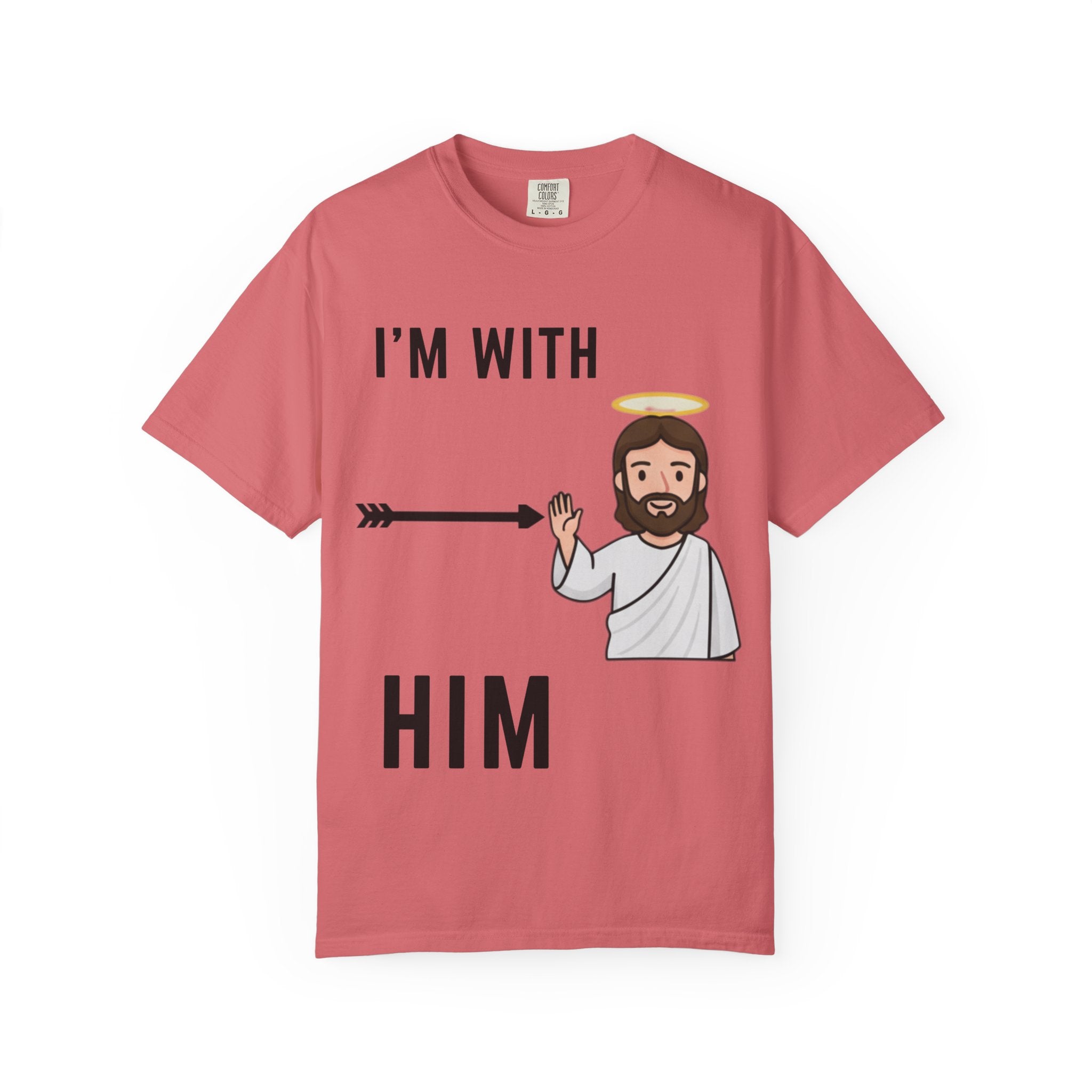 🔥 I’m With Him → Christian T-Shirt | Arrow Pointing to Jesus | Minimalist Faith Tee | Subtle Cross Design | Bible-Inspired Apparel by Uplifted Gear Printify