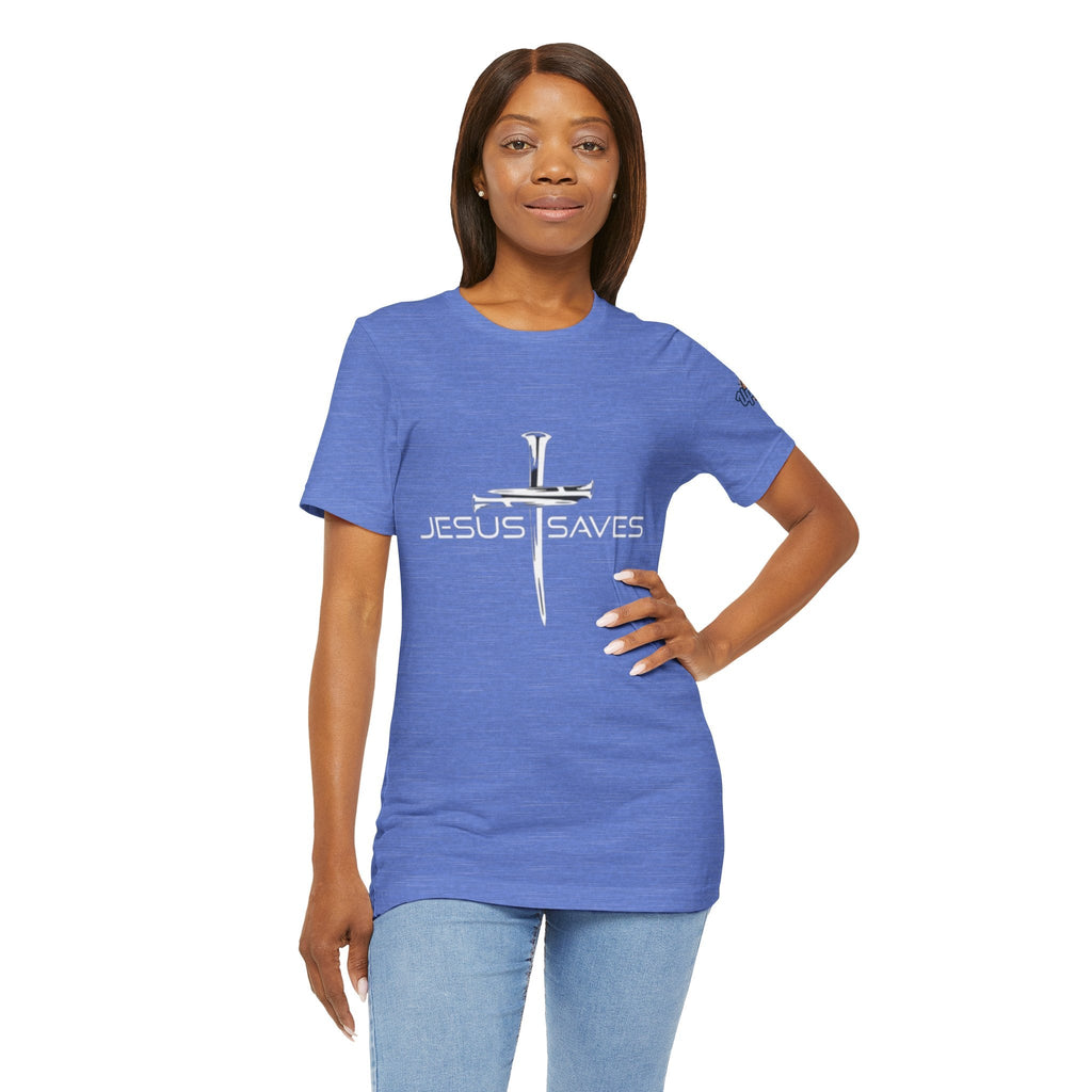 Jesus Saves T-shirt – 3 Nails Crucifix Cross Christian T-shirt for Redemption Faith & Bold Salvation Printify
