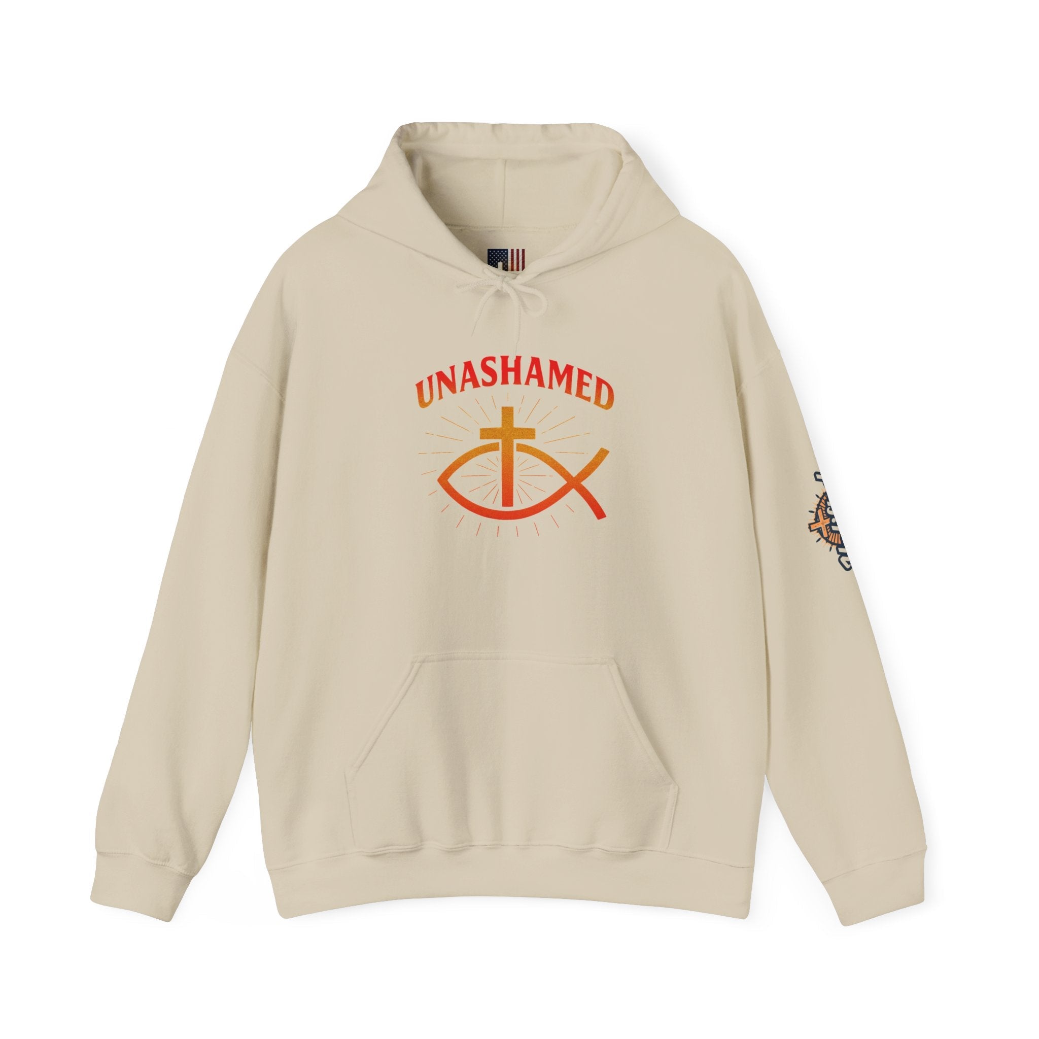 Unashamed Hoodie – Ichthys Jesus Fish & Cross Christian Sweatshirt for Romans 1:16 Bold Faith Printify