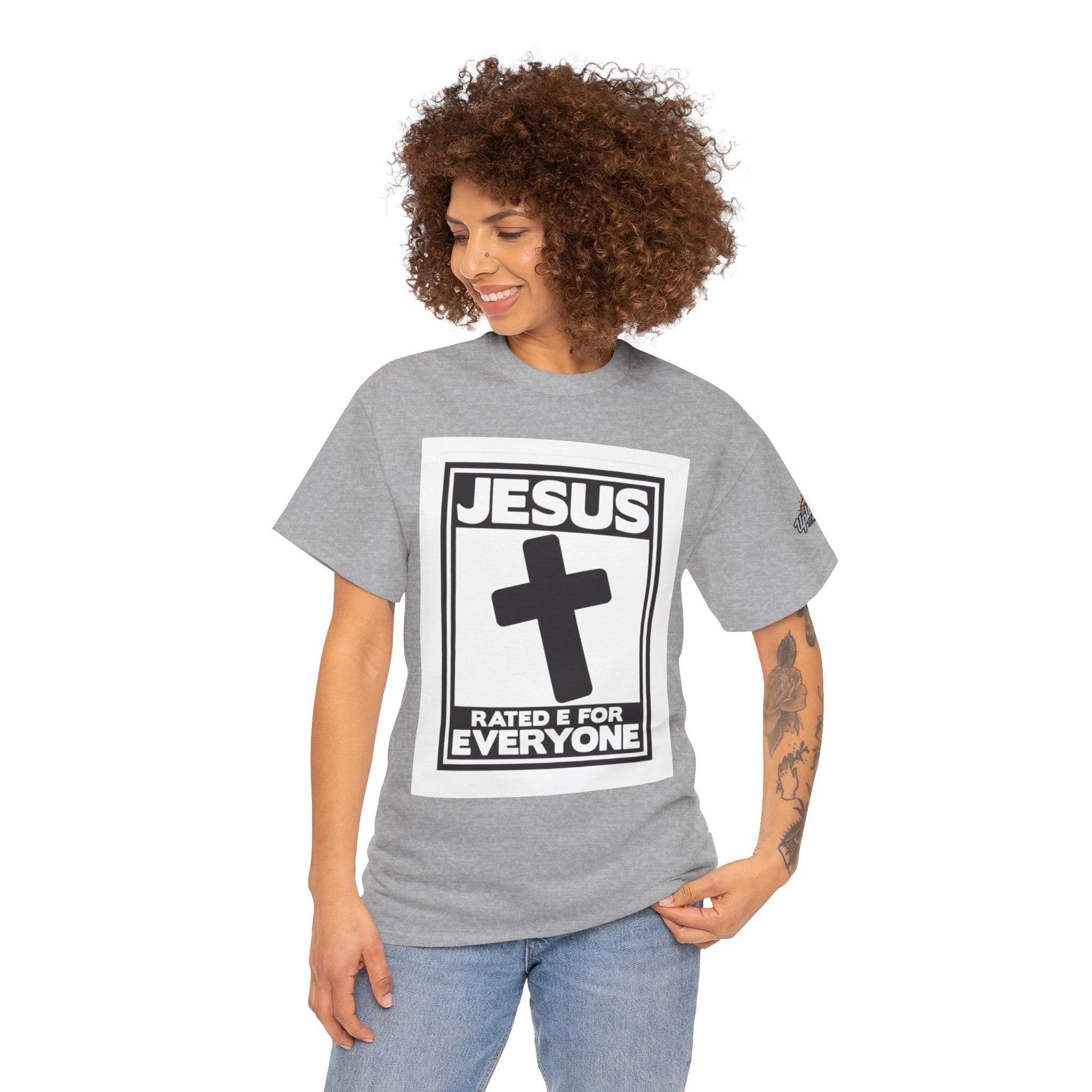 Jesus, Rated E for Everyone T-shirt - Gamer Faith T-shirt - Christian Video Game Parody Printify