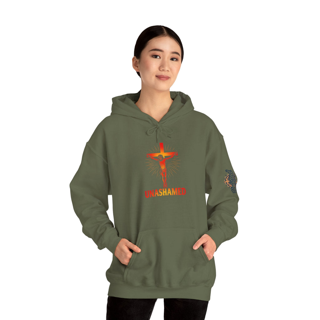 Unashamed Hoodie – Romans 1:16 Crucifixion Christian Sweatshirt for Bold Unwavering Faith Printify