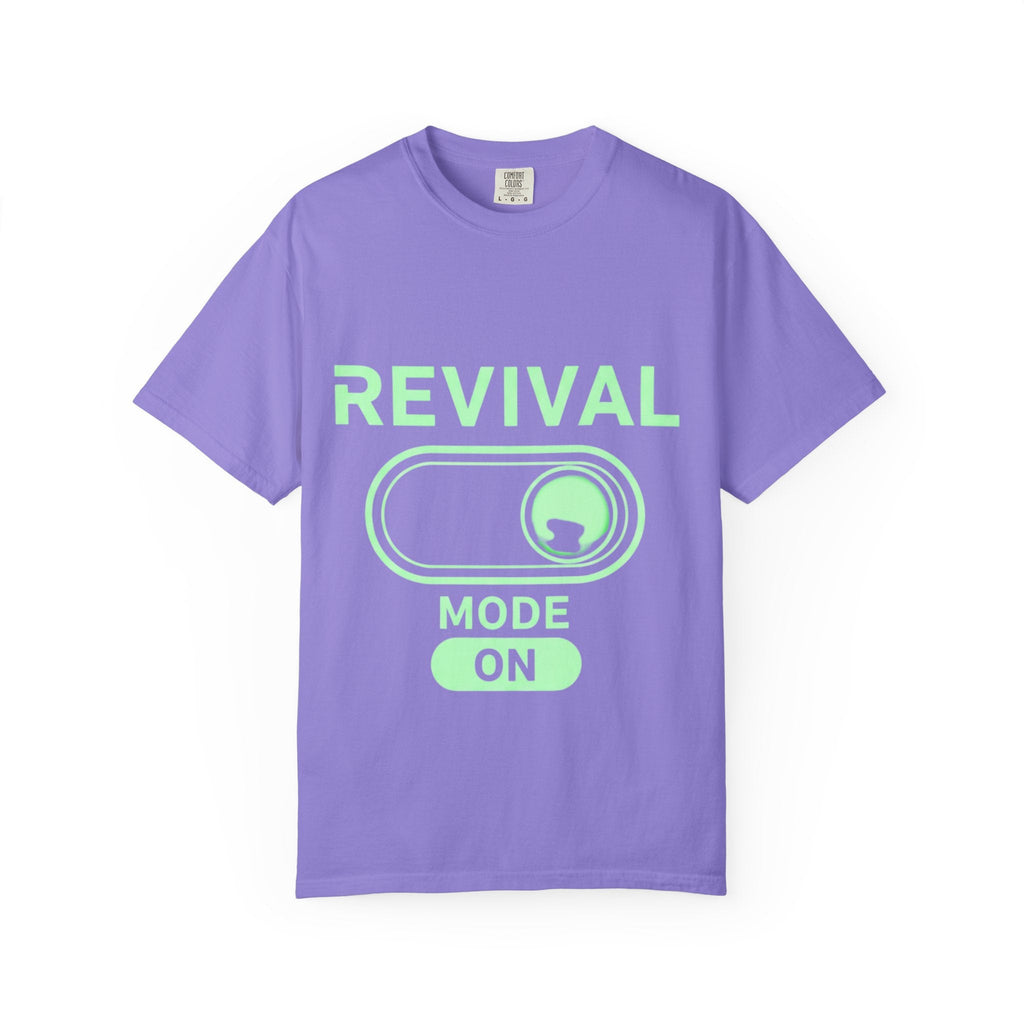 🔥 Revival Mode: ON – Christian Techwear T-Shirt | Glowing Green Faith Switch | Futuristic Jesus Shirt | Activate Your Spiritual Awakening | Uplifted Gear Printify
