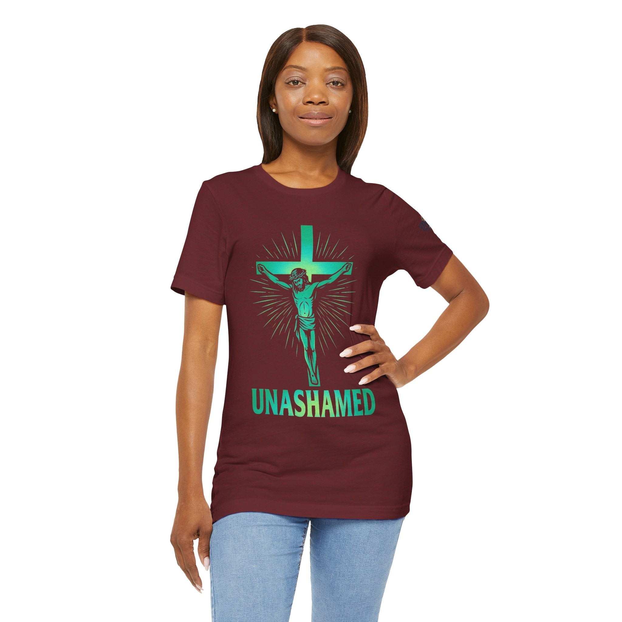 Unashamed T-shirt – Romans 1:16 Crucifixion Christian t-shirt for Bold Unwavering Faith Printify