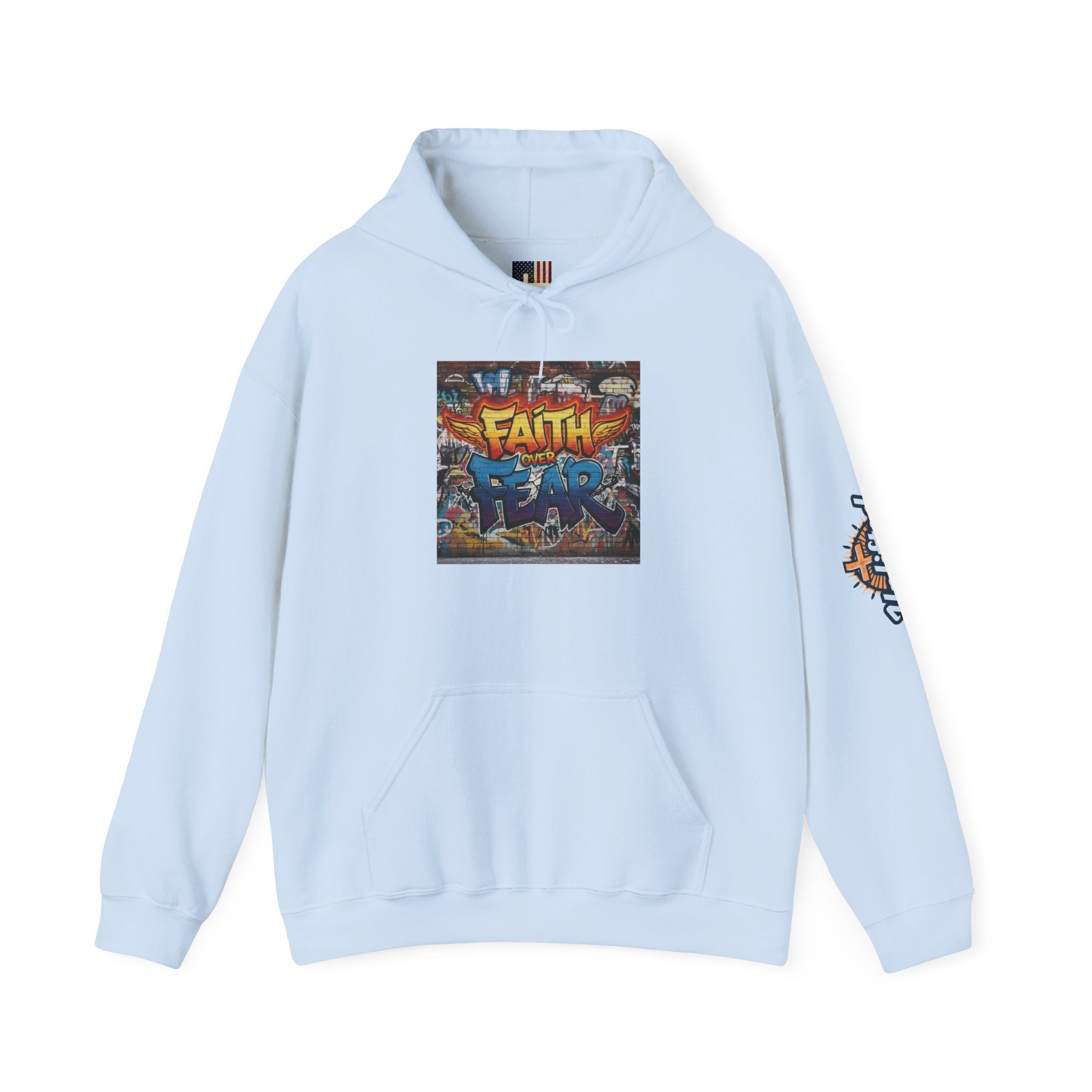 Faith Over Fear Hoodie – Graffiti Wall Christian Sweatshirt for Bold 2 Corinthians 5:7 Streetwear & Unshakable Faith Printify