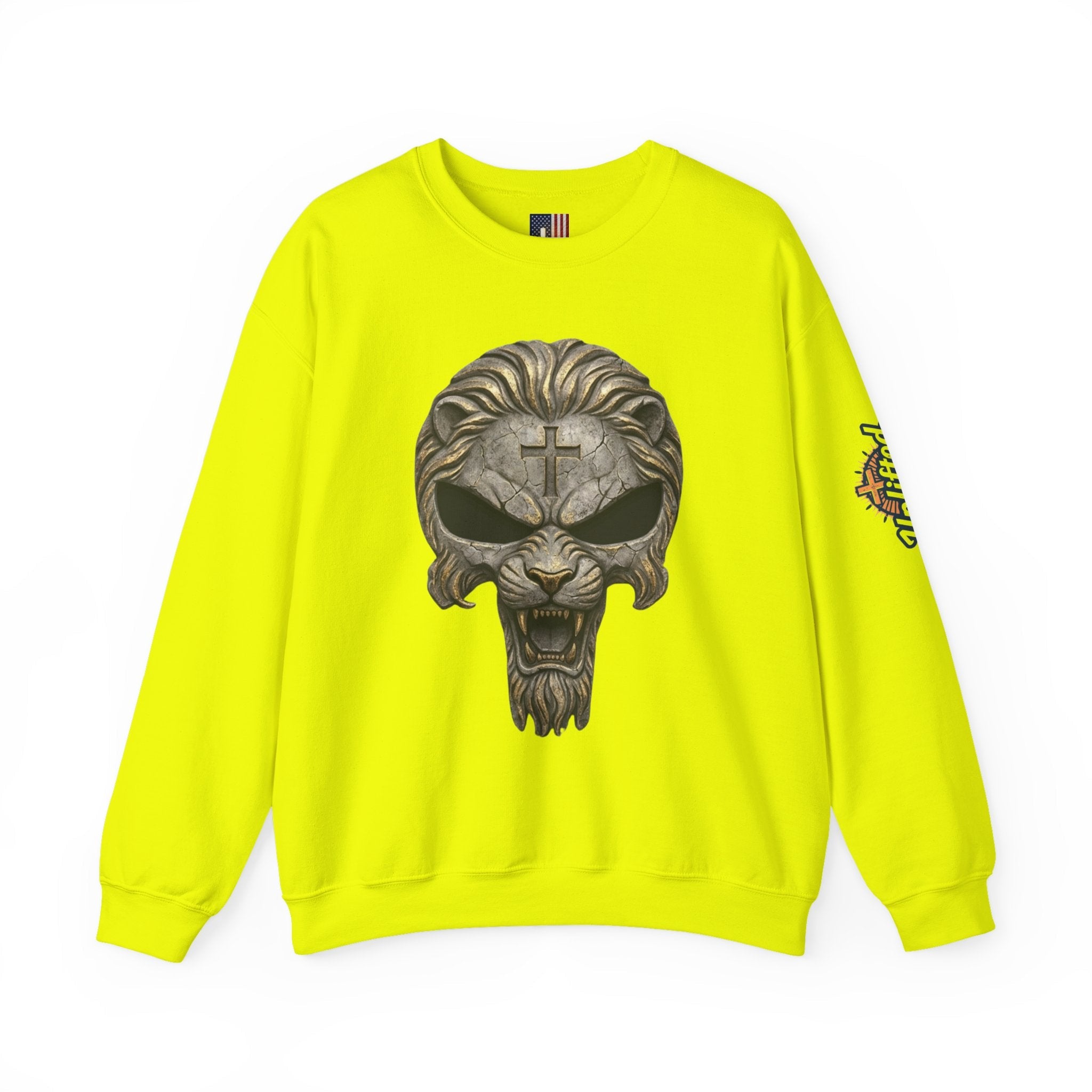 Lion of Judah Skull Christian Sweatshirt - Warrior Faith Cross Sweatshirt Printify