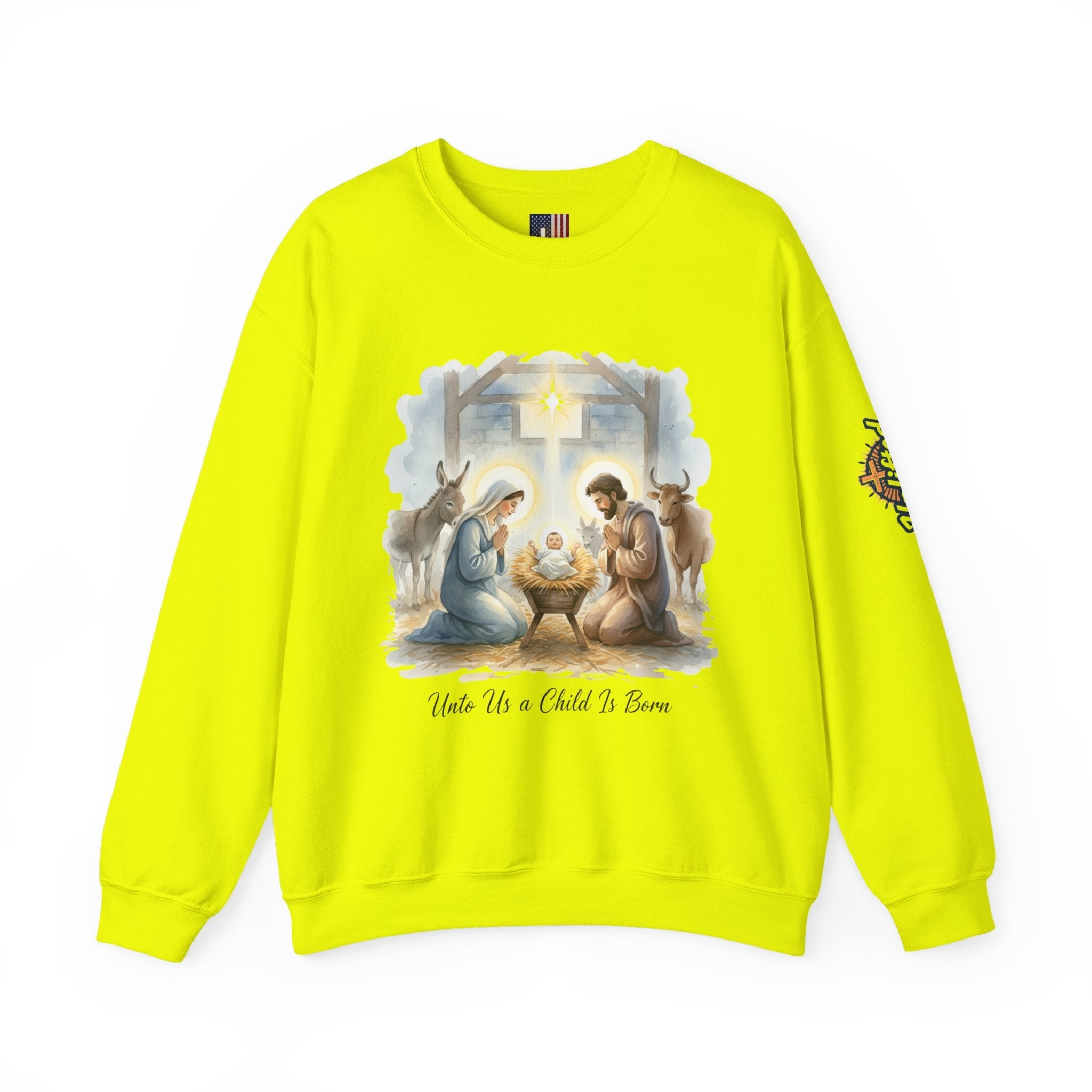 Unto Us a Child is Born Sweatshirt – Isaiah 9:6 Nativity Manger Scene Christian Christmas Sweatshirt for Holy Night Faith Printify