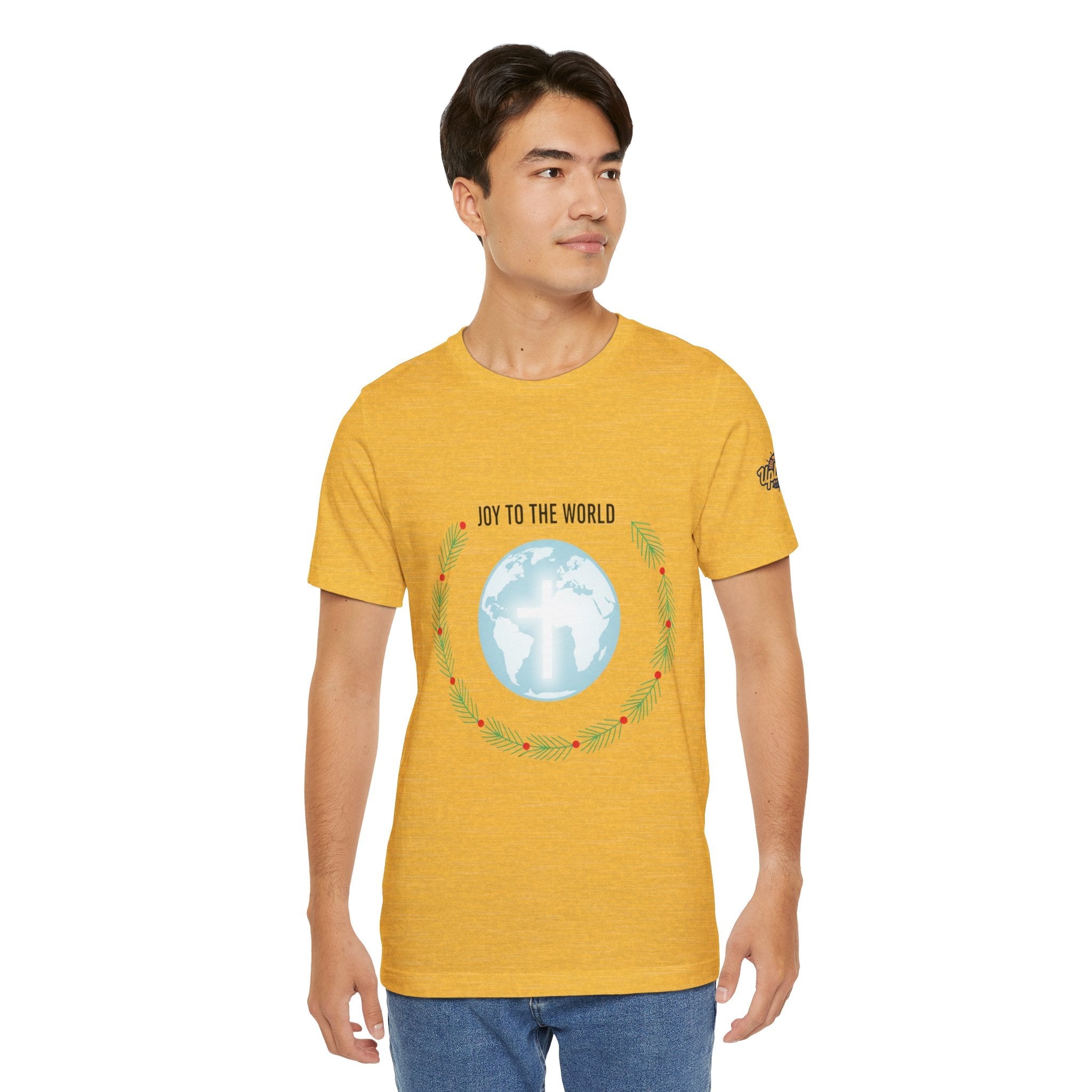 Joy to the World T-shirt – Wreath Earth Nativity Christian Christmas T-shirt for Isaiah 9:6 Holiday Faith & Festive Joy Printify