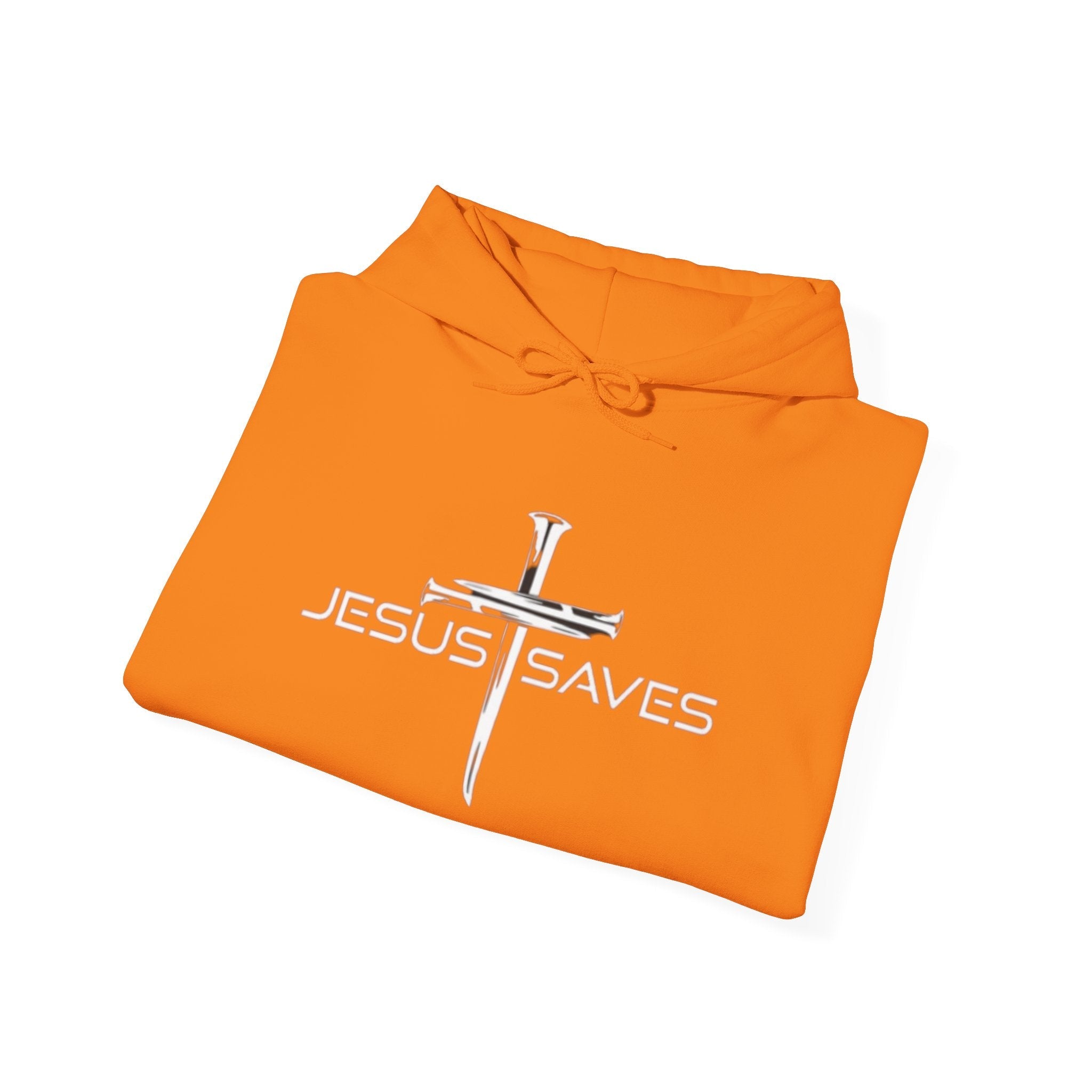 Jesus Saves Hoodie – 3 Nails Crucifix Cross Christian Sweatshirt for Redemption Faith & Bold Salvation Printify