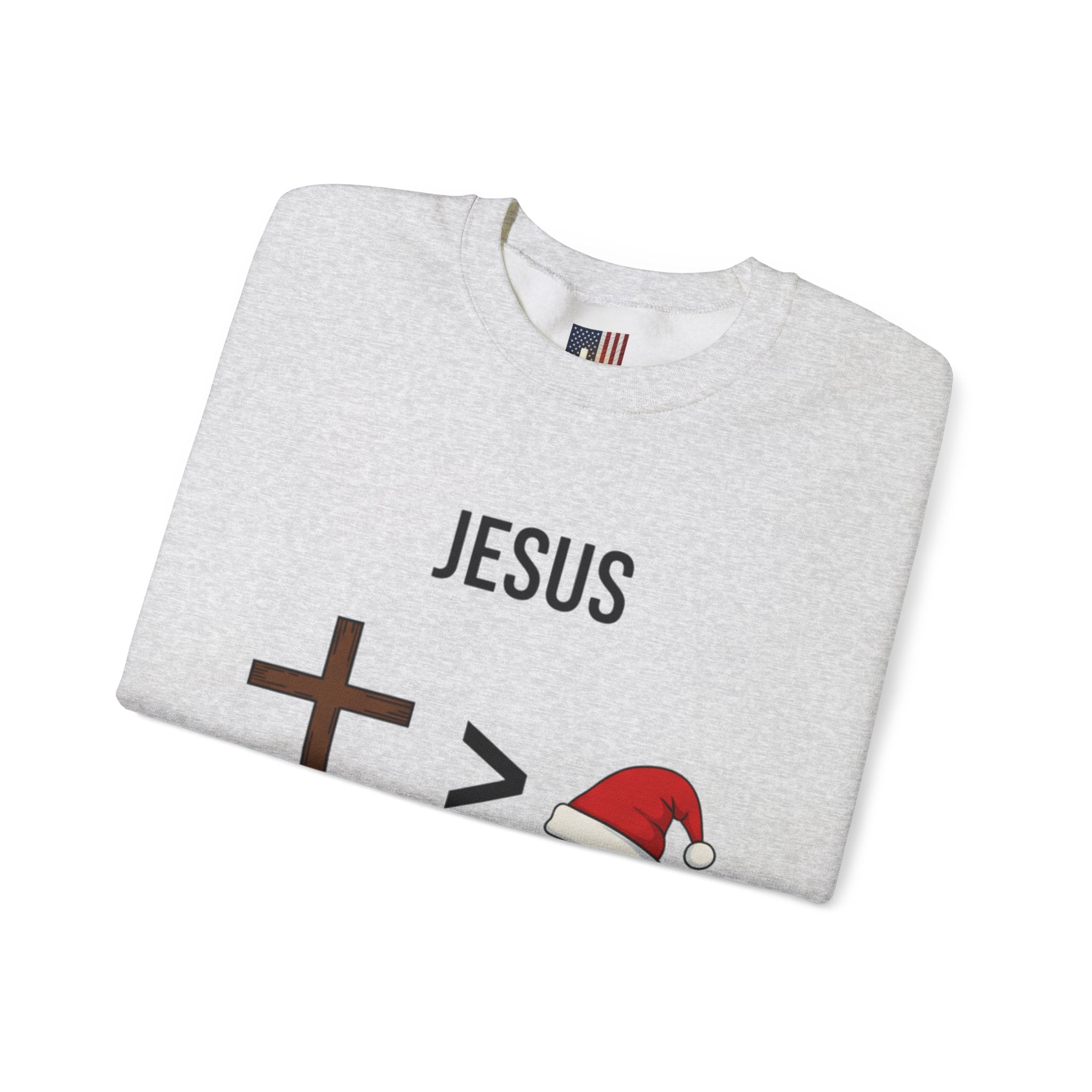 🎄 Jesus > Santa – Minimalist Christian Christmas Sweatshirt | Bold Faith Over Holiday Tee | Cross vs Santa Hat Design | Uplifted Gear Printify