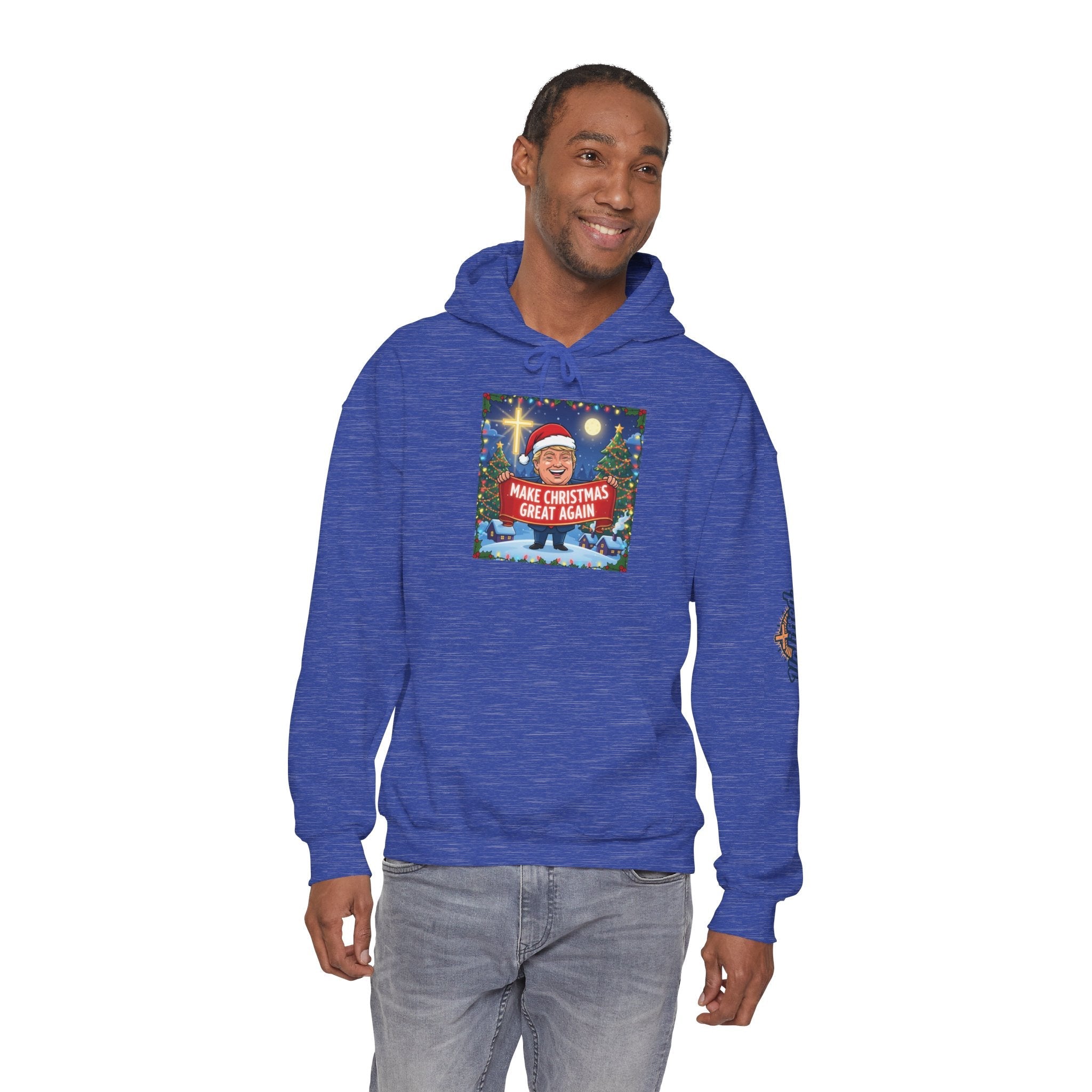 🎄 Make Christmas Great Again – Patriotic Christian Christmas Hoodie | Bold Holiday Faith Tee | Red & White Banner Design | Uplifted Gear Printify