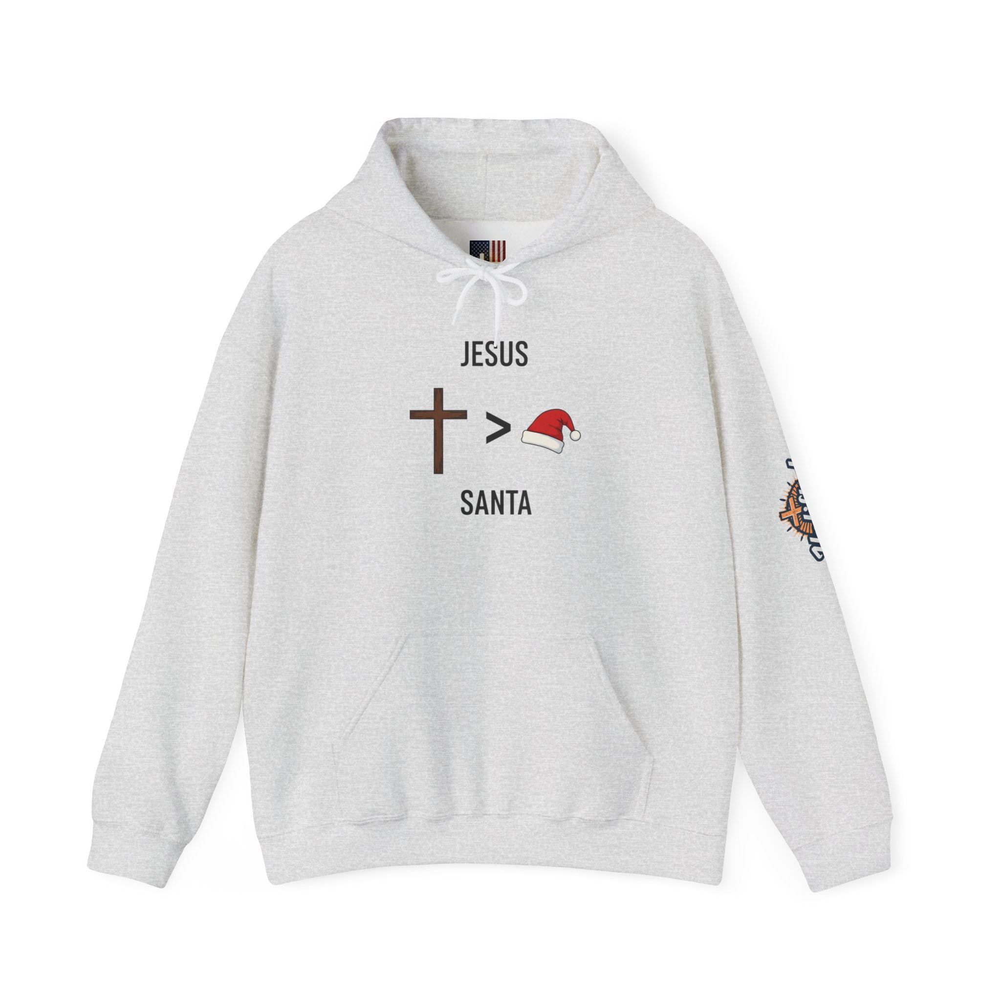 🎄 Jesus > Santa – Minimalist Christian Christmas Hoodie | Bold Faith Over Holiday Tee | Cross vs Santa Hat Design | Uplifted Gear Printify
